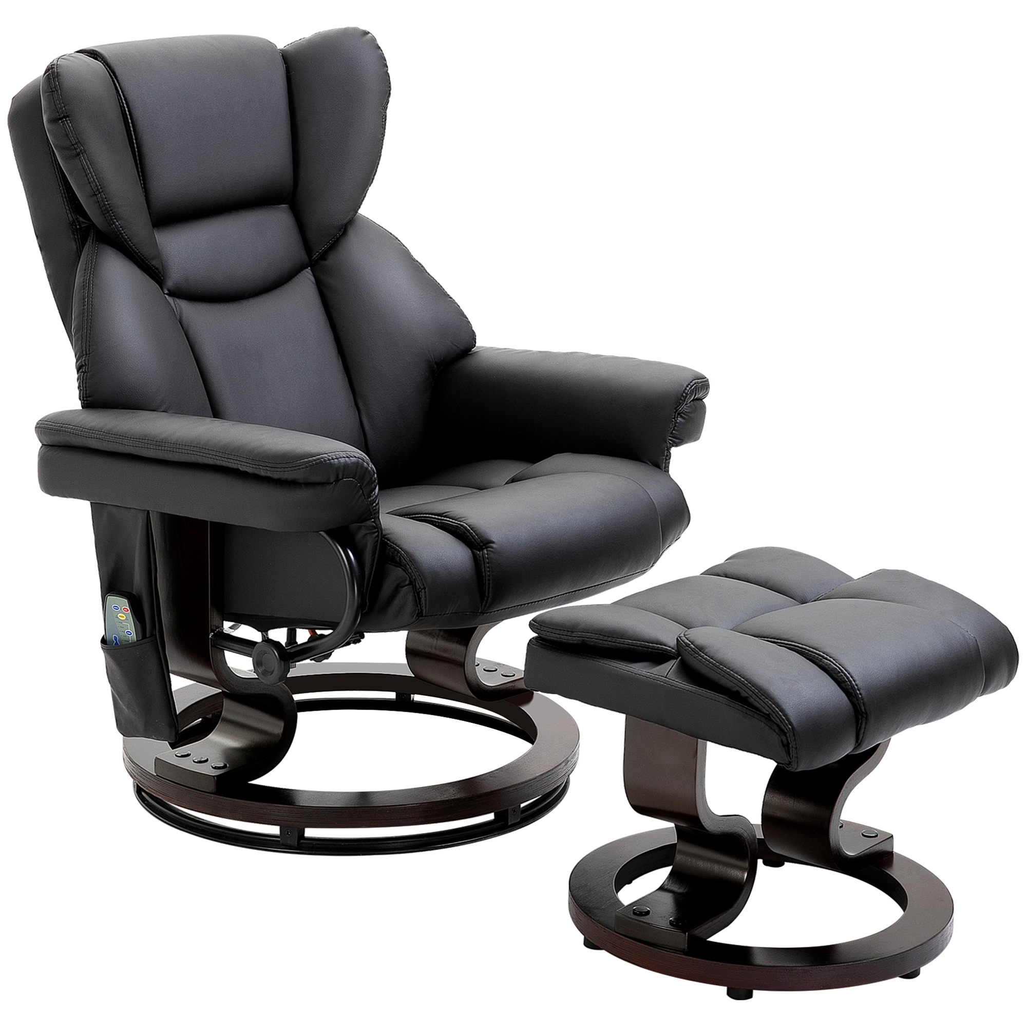 HOMCOM Massage Recliner Chair with Footrest, Swivel Armchair, Wrapped Wood Base, 10 Massage Points, Faux Leather, Black