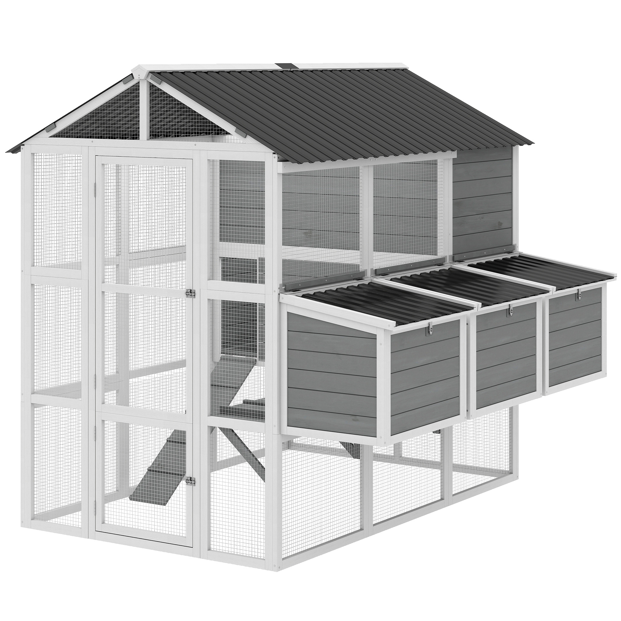 PawHut 77" Large Chicken Coop for 6-8 Chickens, Outdoor Wooden Hen House Poultry Cage with Run, Nesting Boxes, Waterproof Roof