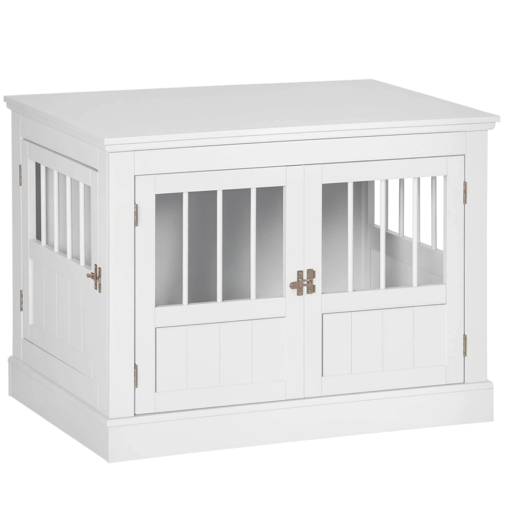 PawHut Wooden Dog Crate End Table, Dog Crate Furniture with Triple Doors, Puppy Crate for Small Dogs Indoor Use, White