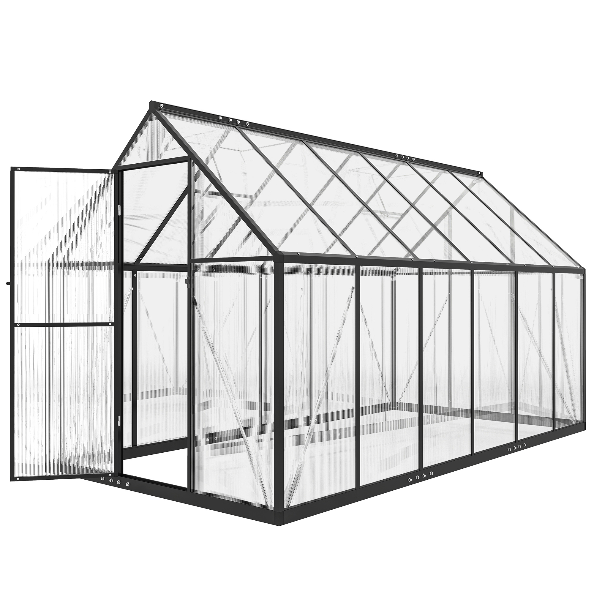 Outsunny Polycarbonate Greenhouse with Swing Door and Two Adjustable Roof Vents, Aluminum Walk-in Greenhouse, 11x6 ft, Black