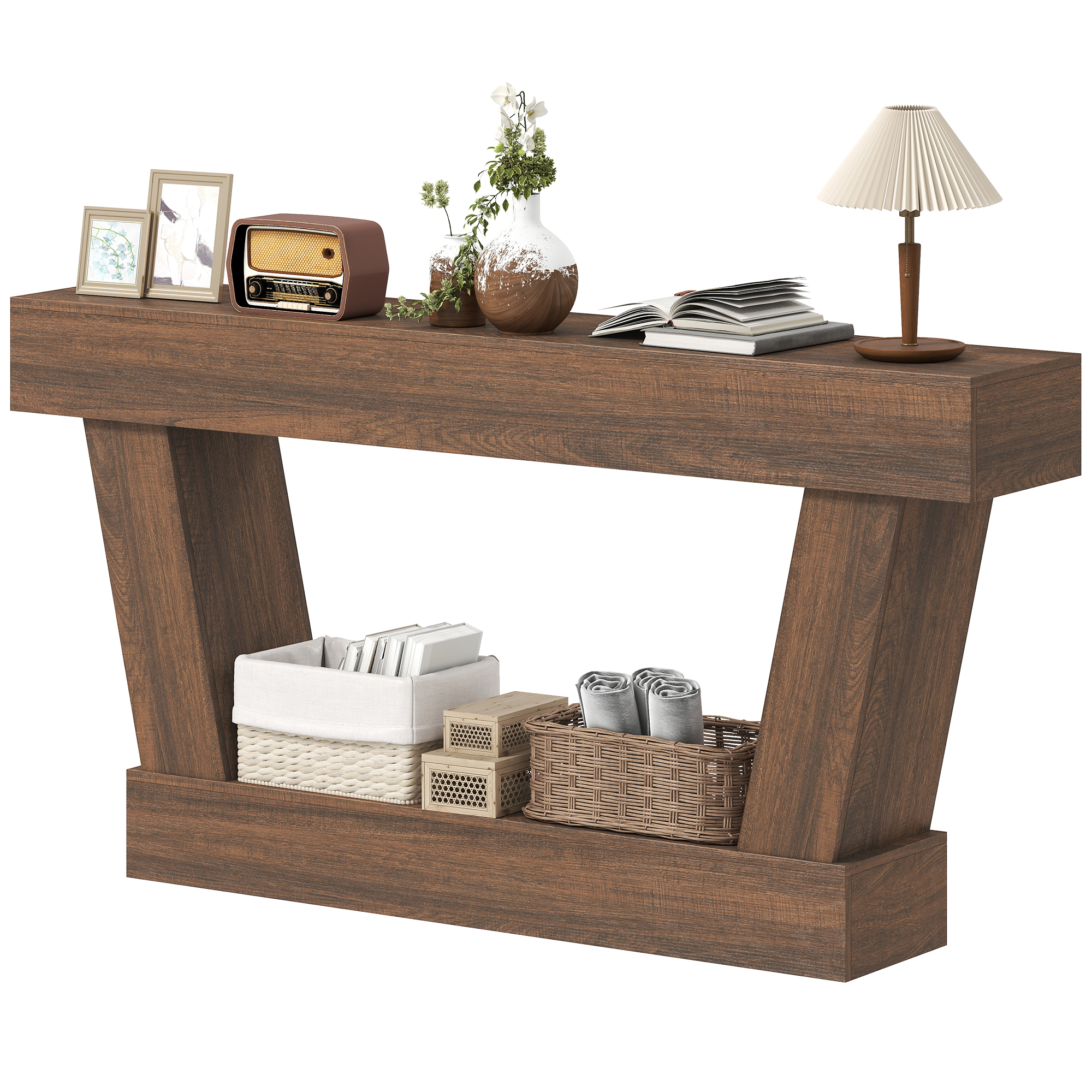 HOMCOM 63 Inch Vintage Console Table, Narrow Entryway Table with Open Shelf for Living Room, Brown