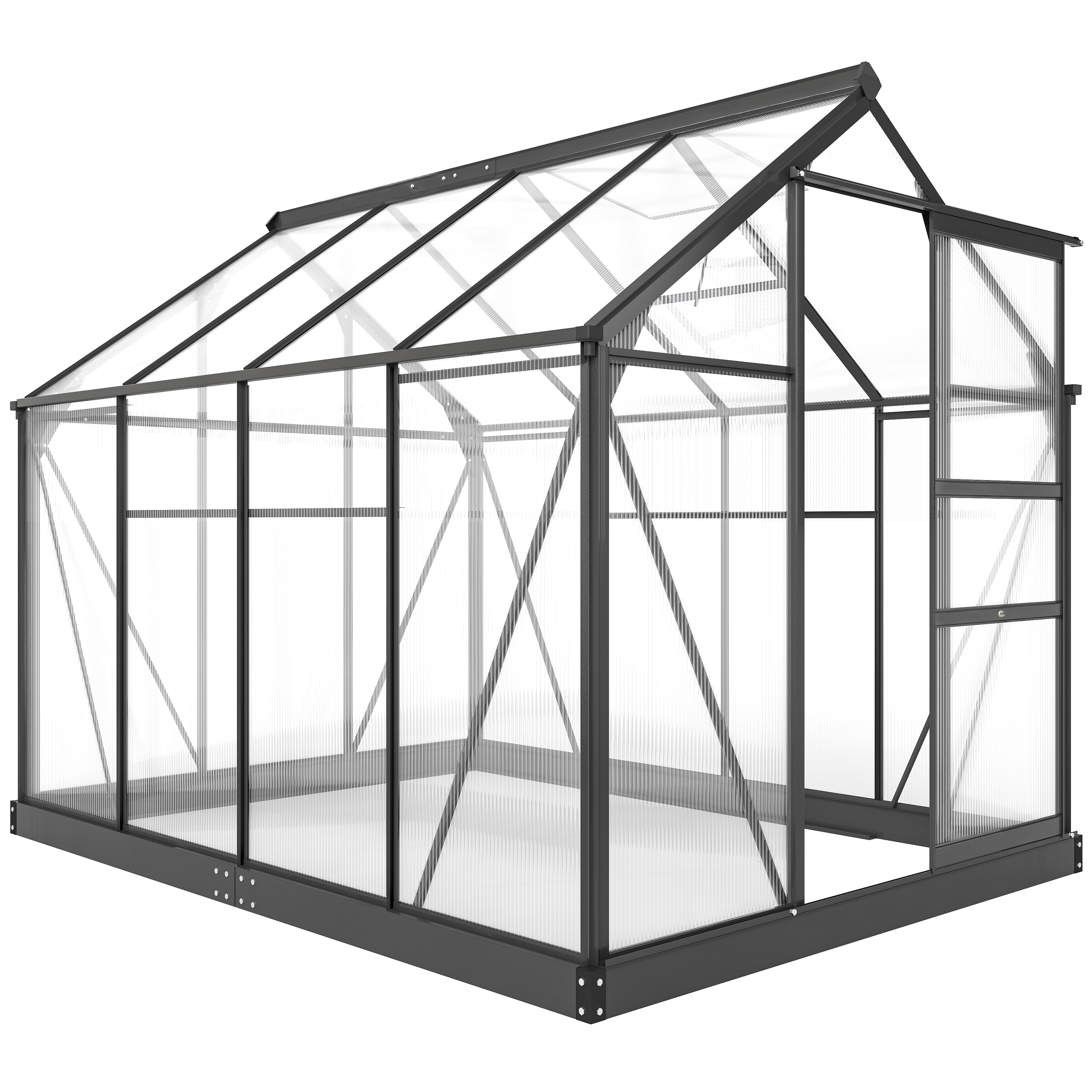 Outsunny Polycarbonate Greenhouse, Heavy Duty Outdoor Aluminum Walk-in Green House Kit Vent Door, 6.2'x8.3'x6.6' Gray