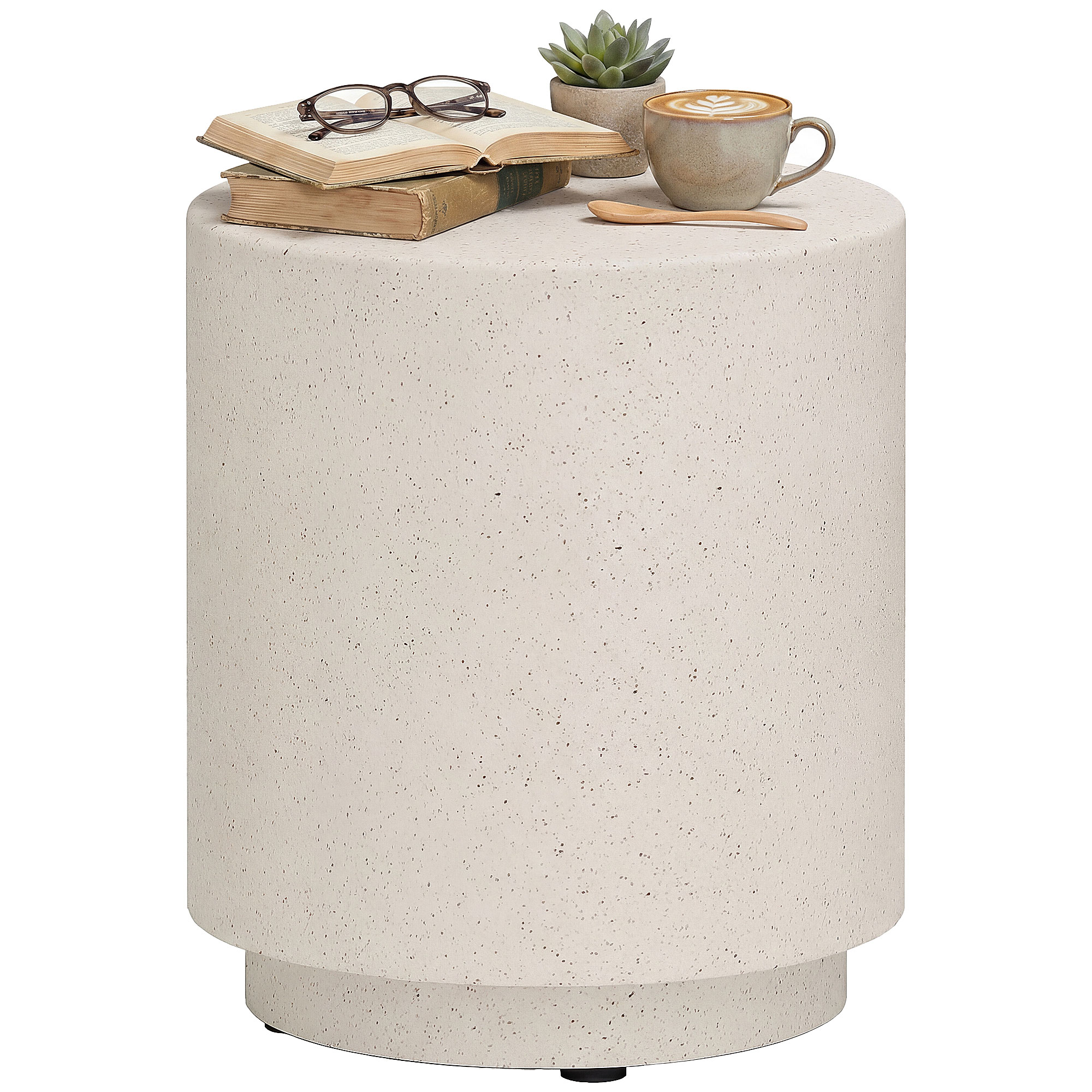HOMCOM Lightweight Accent Table with Concrete Finish Round Side Table, Cream White