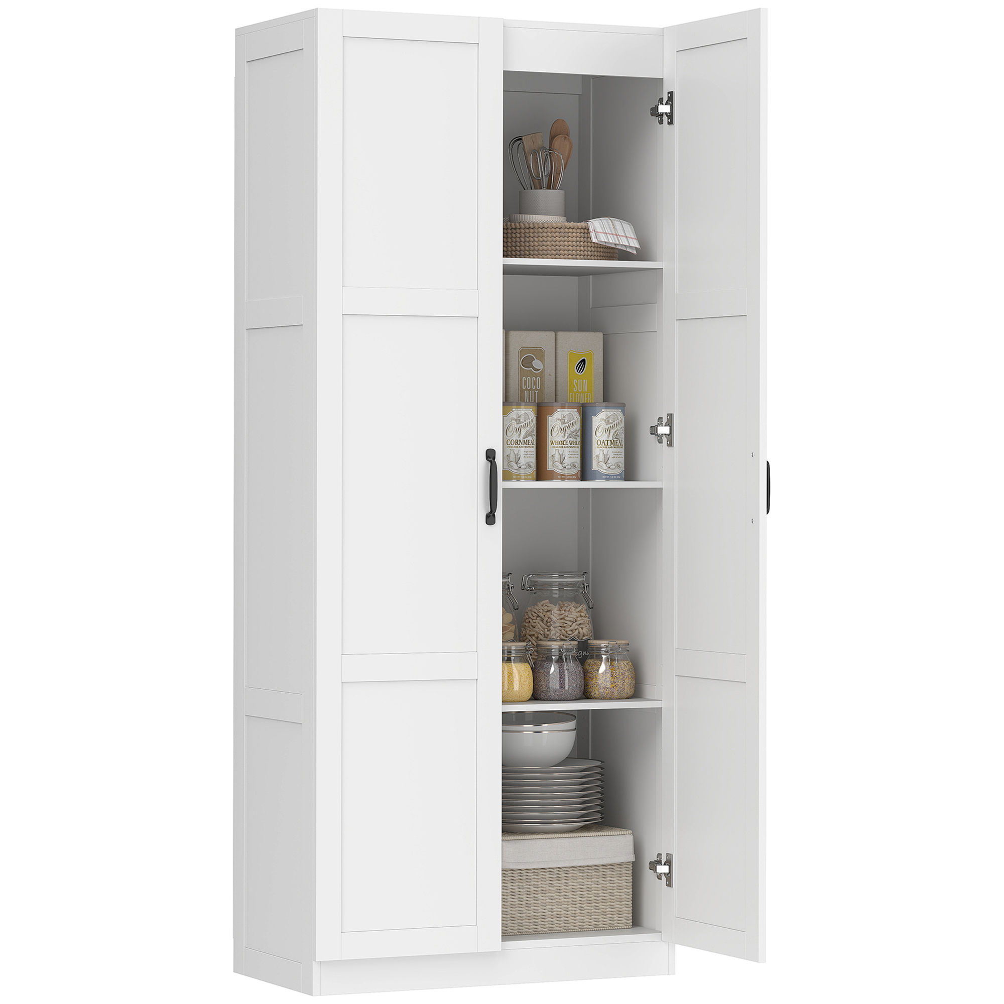 HOMCOM Farmhouse Pantry Cabinet, 71" Tall Kitchen Pantry Storage Cabinet with Soft-Close Hinges, Adjustable Shelves, White