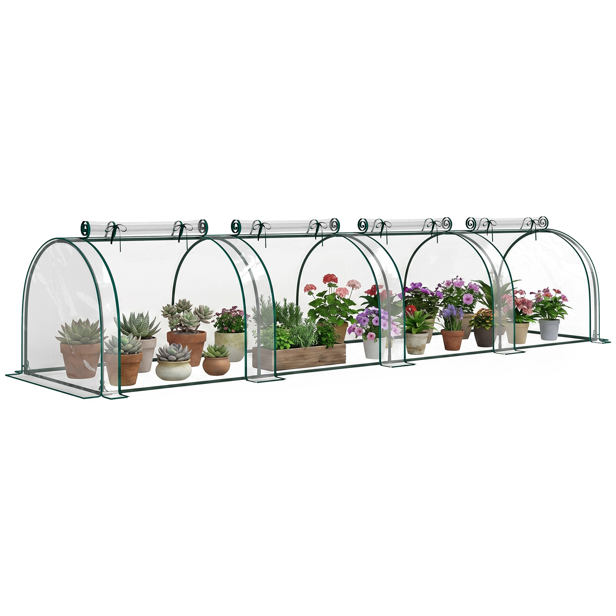 Outsunny 13' L x 3' W x 2.5' H Portable Tunneled Greenhouse with 4 Zippered Doors, Water/UV Fighting PVC Cover, Clear
