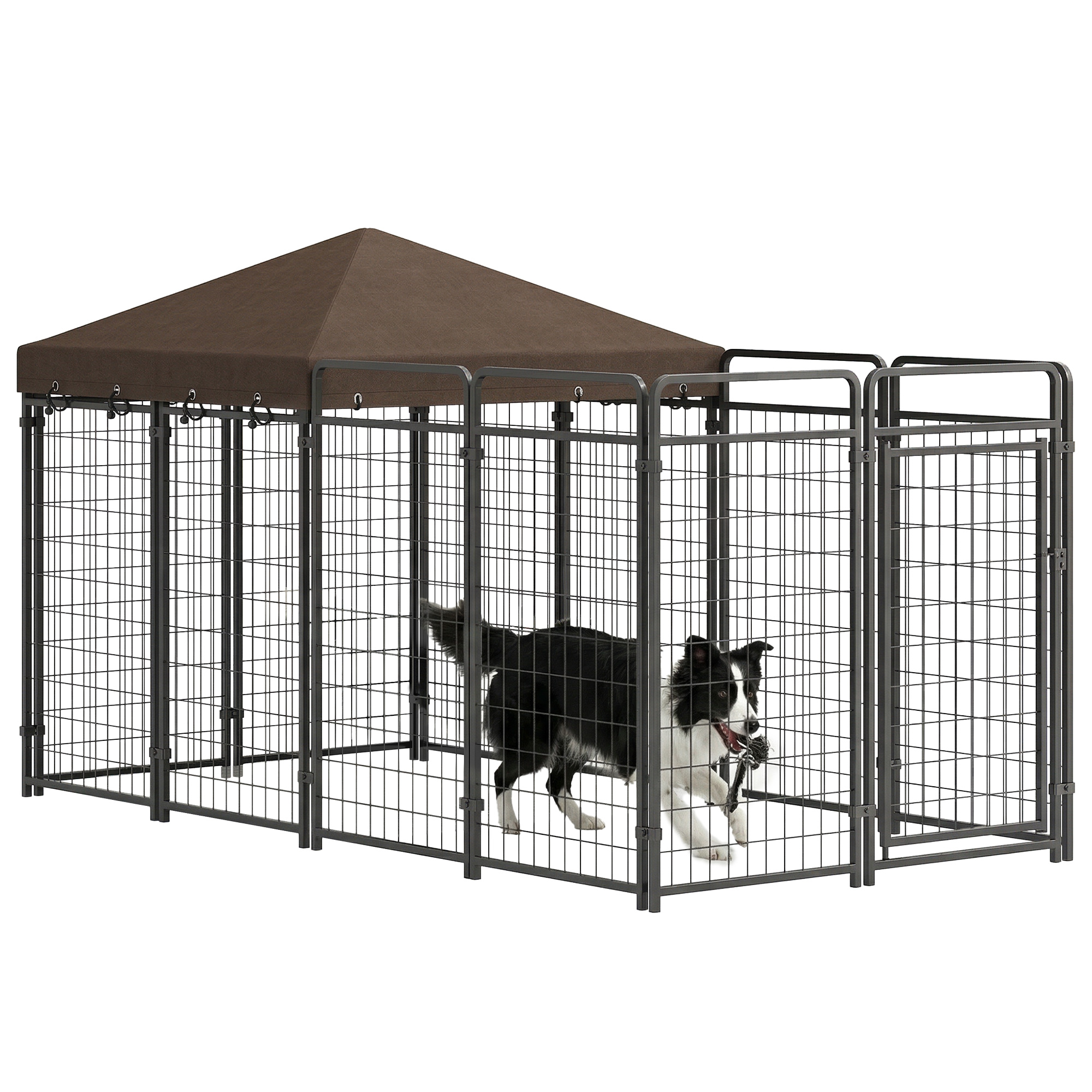 PawHut Dog Kennel Outdoor with Waterproof Canopy, Dog Run with Galvanized Chain Link, Secure Lock