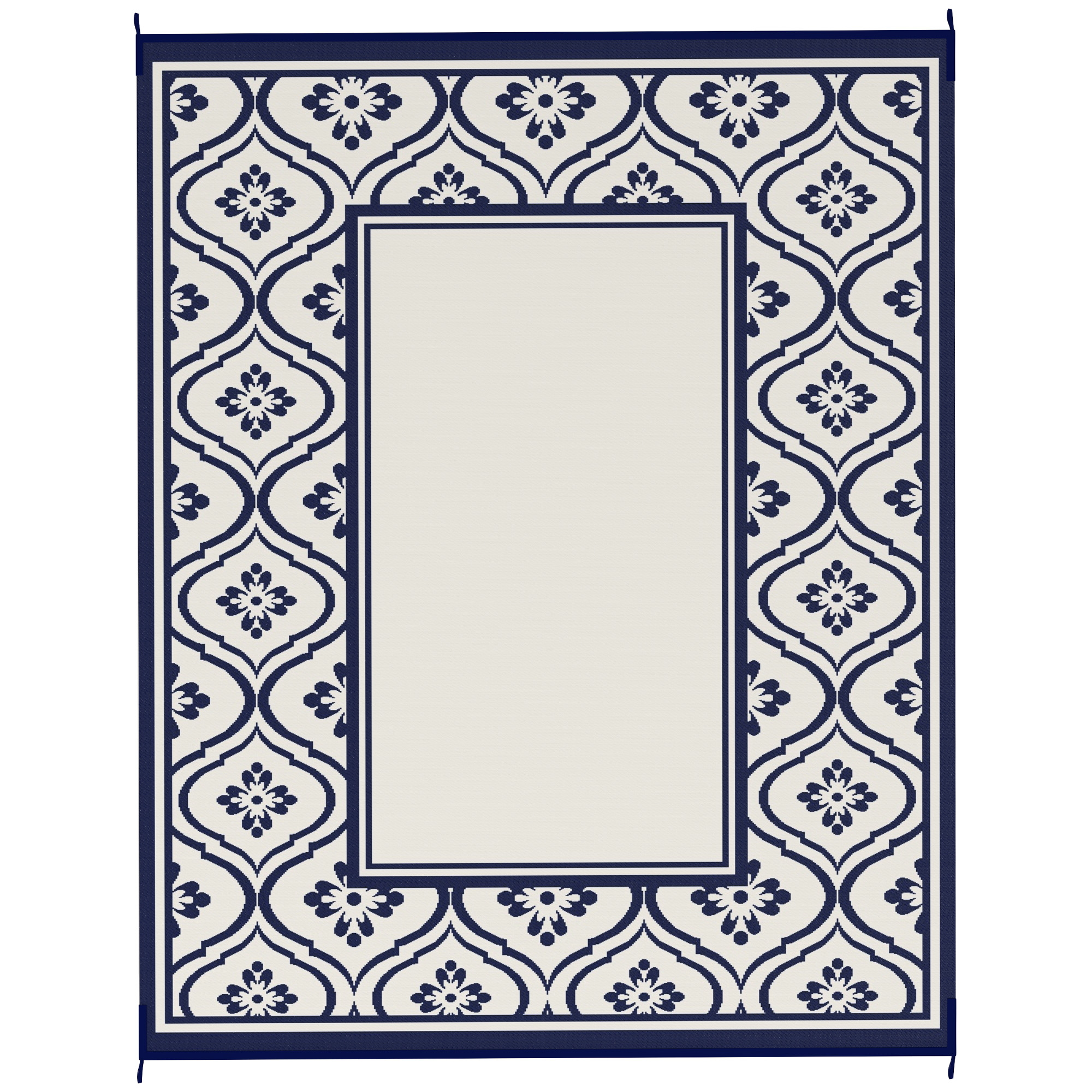 Outsunny Reversible Outdoor Rug, Waterproof Plastic Straw with Carry Bag, 8' x 10', Blue & White Gourd Border