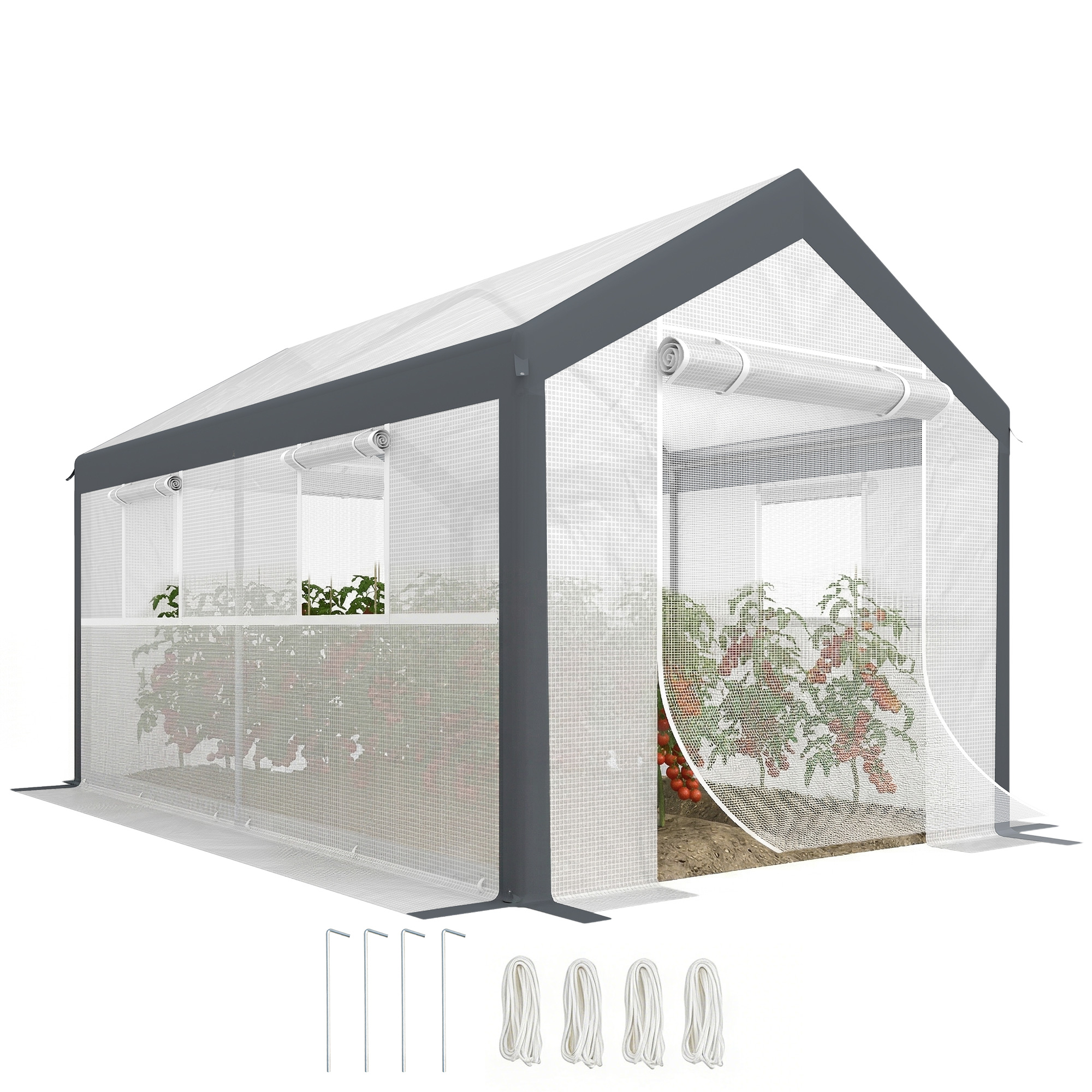 Outsunny 12' x 7' x 7' Greenhouse, Walk-in Outdoor Tunnel Green House with PE Cover, Steel Frame
