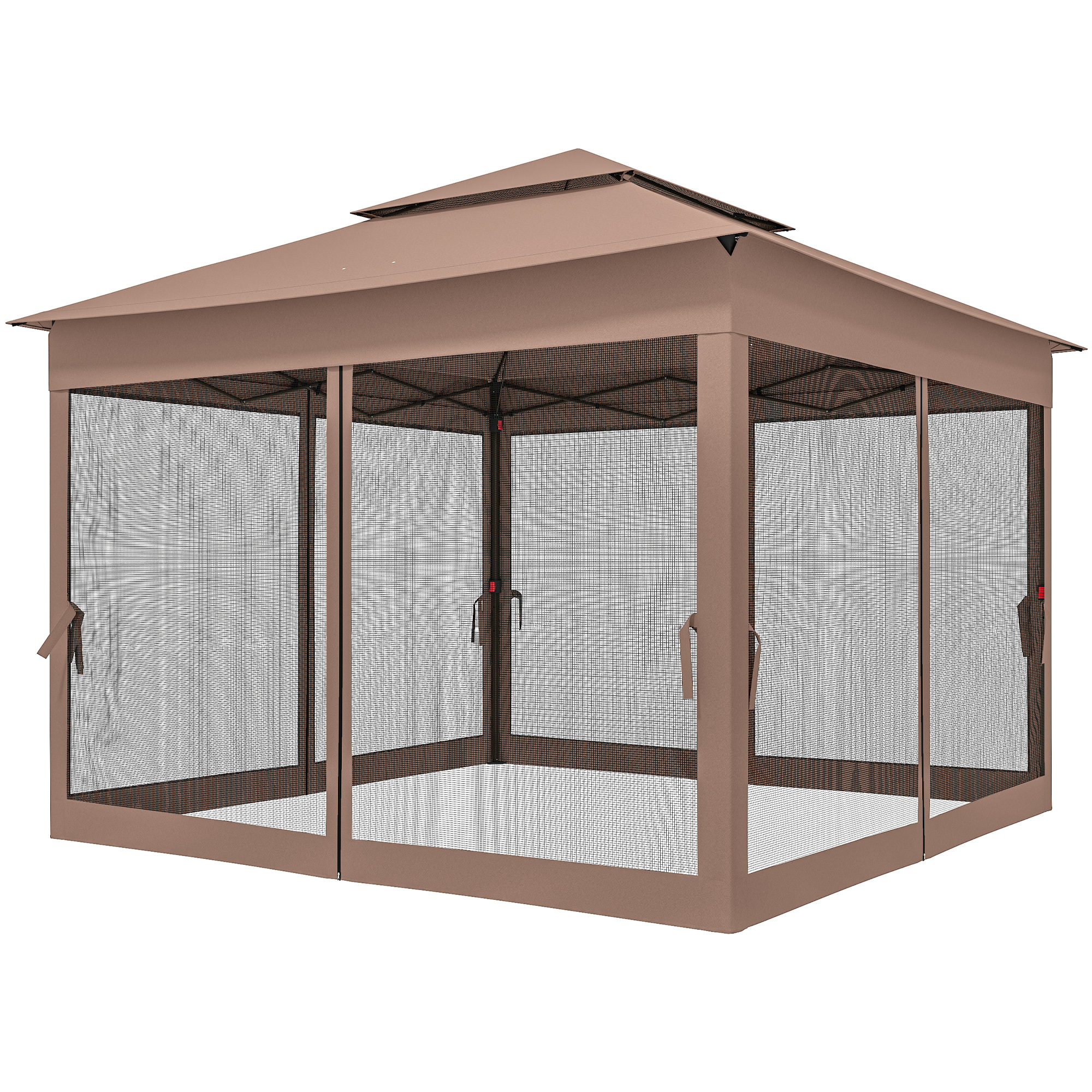 Outsunny Outdoor Patio Pop Up Canopy Gazebo Shelter with Zipper Netting, Carry Bag, 11' x 11', Brown