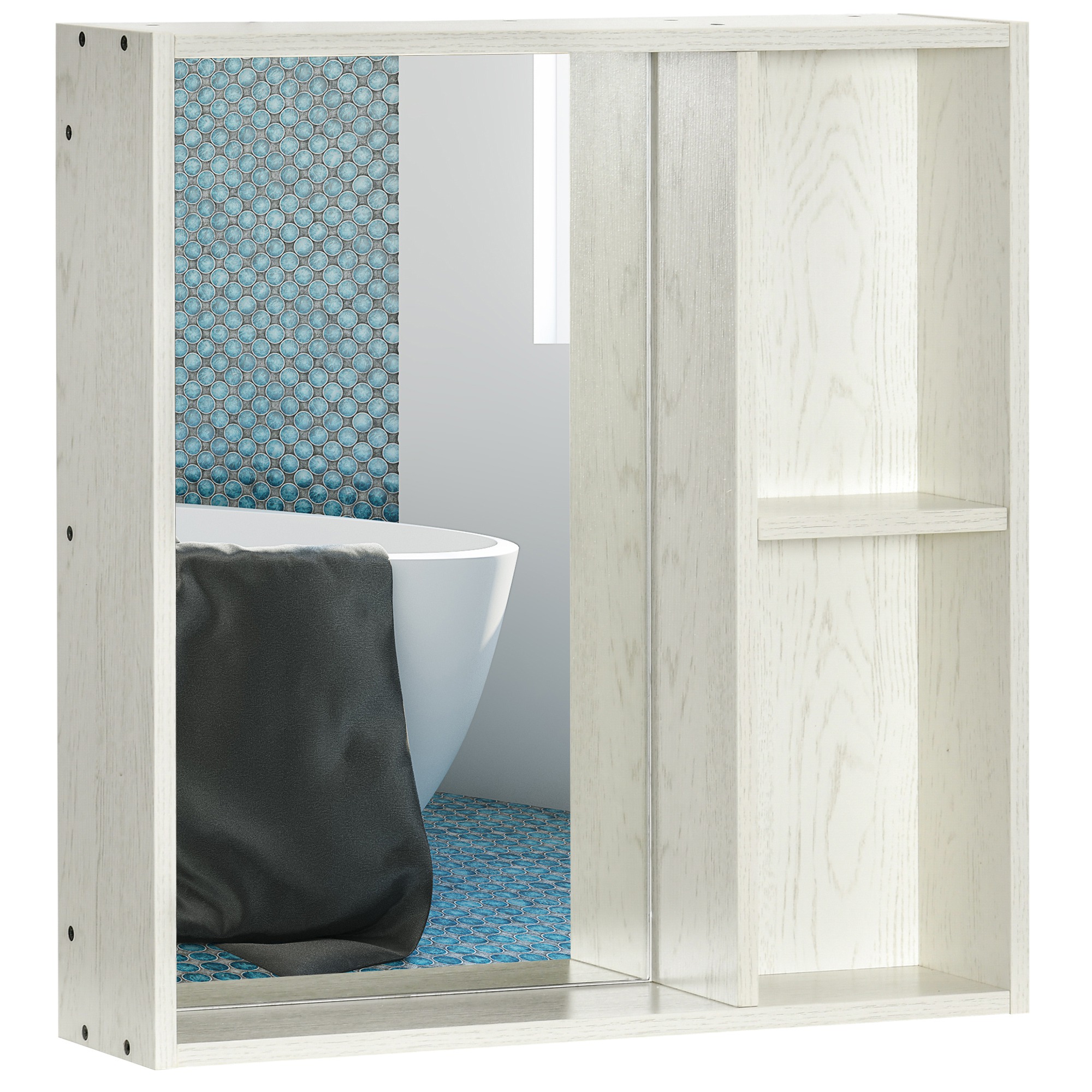 kleankin 24.75" x 25.5" Bathroom Medicine Cabinet with Mirror, Storage Shelf, Over Toilet Bathroom Cabinet Wall Mounted for Living Room and Laundry Ro