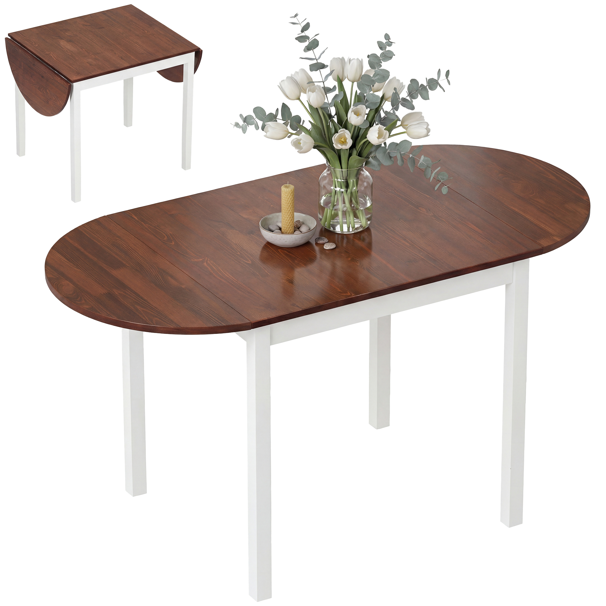 HOMCOM 55" Wood Kitchen Table, Drop Leaf Tables for Small Spaces, Brown