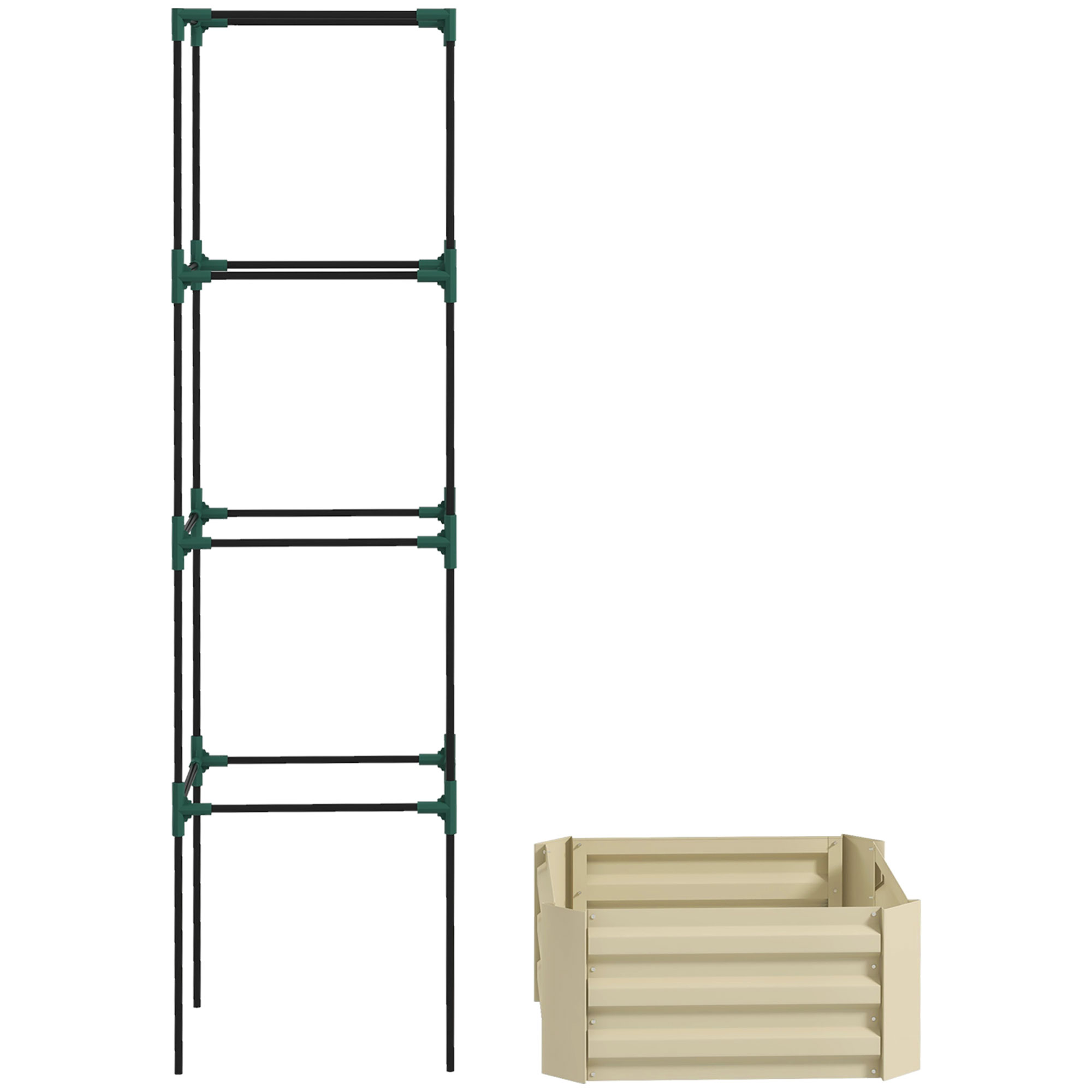 Outsunny Galvanized Planter Box, 24" x 24" x 73.5" Raised Garden Bed with Tomato Cage for Climbing Vines, Cream
