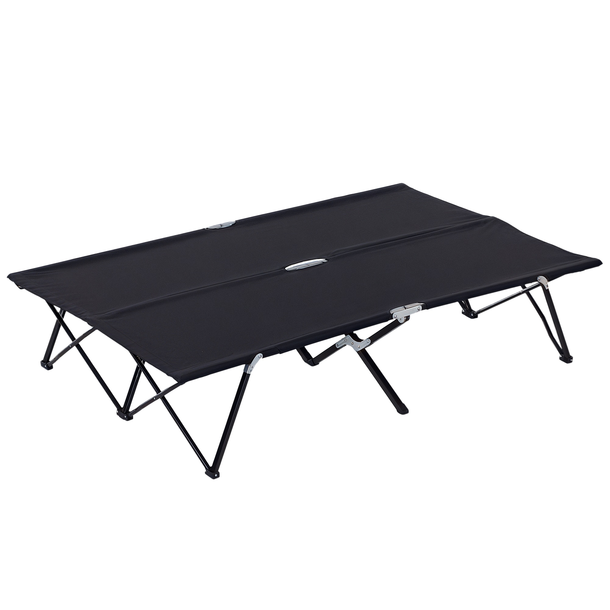 Outsunny 2 Person Folding Camping Cot for Adults, 50" Extra Wide Outdoor Portable Sleeping Cot with Carry Bag, Elevated Camping Bed, Beach Hiking, Bla