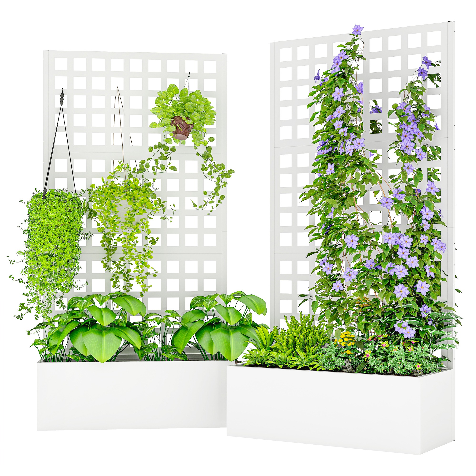 Outsunny Galvanized Raised Garden Bed Planter Box with Trellis for Climbing Plants, Vegetable, Vines, 35" x 16" x 70", White