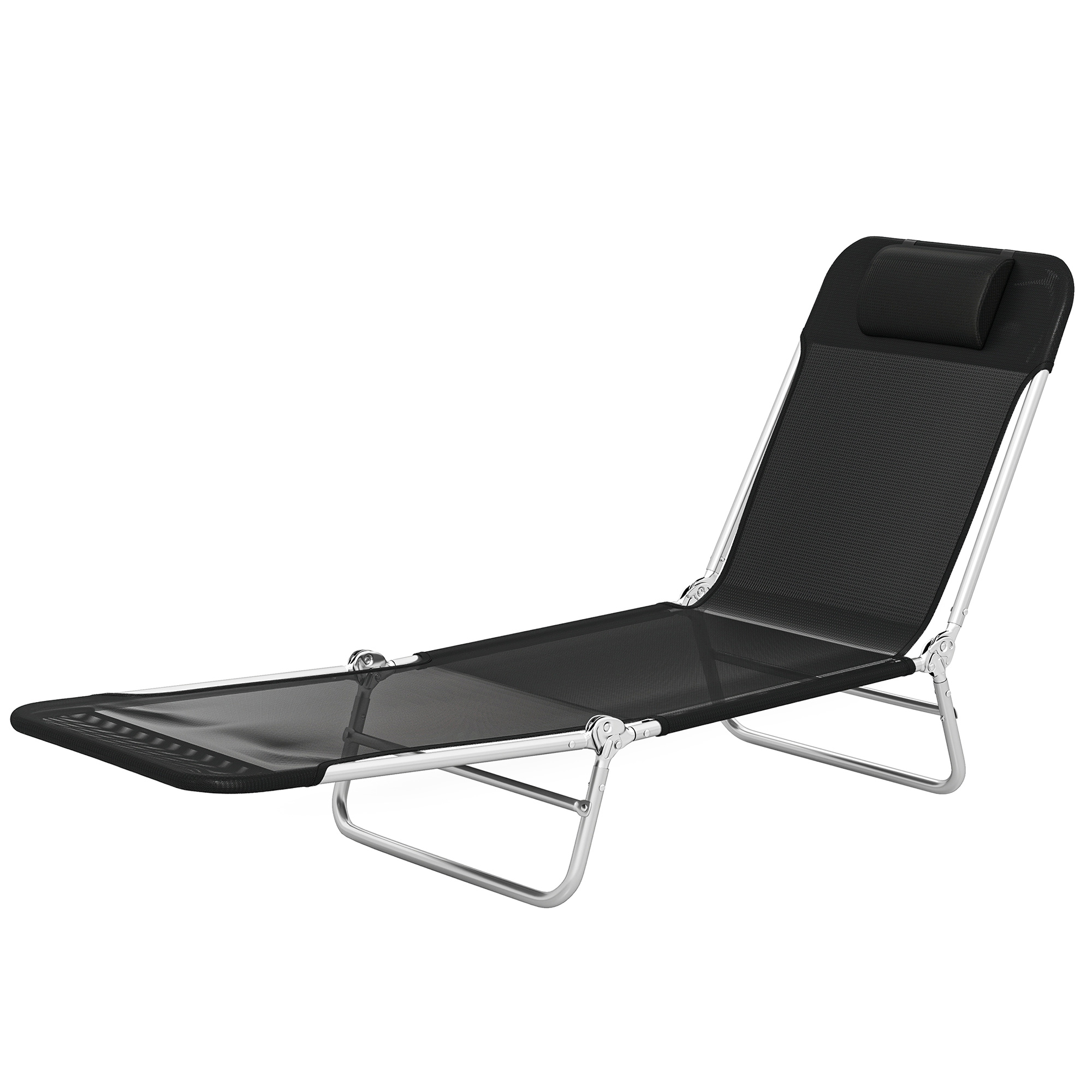 Outsunny Folding Chaise Lounge Chair, Portable Tanning Chair with Adjustable Backrest, Pillow for Beach Poolside Patio, Black