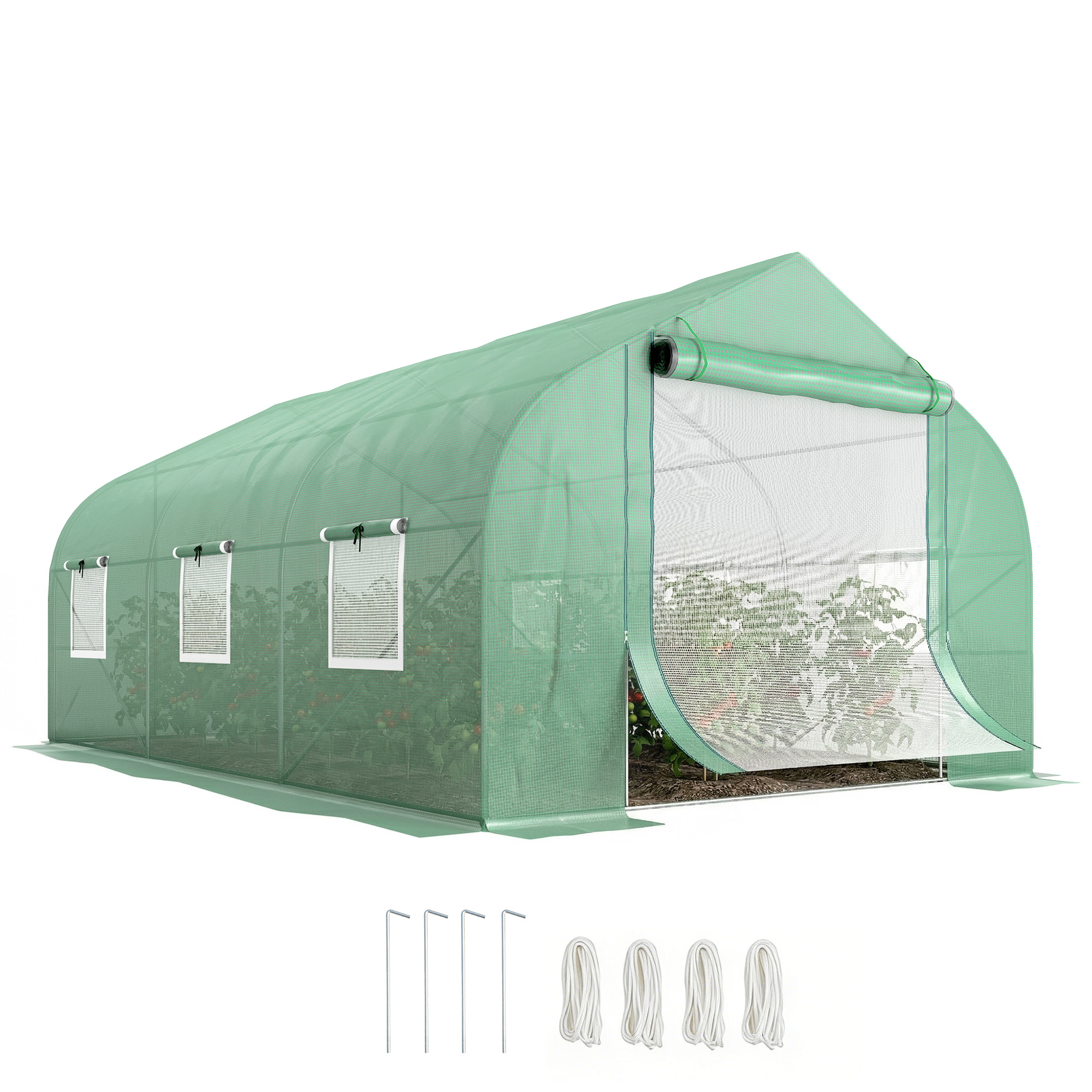 Outsunny 11.5 x10 x6.5 ft Walk-in Tunnel Greenhouse with Zippered Mesh Door and 8 Mesh Windows, Gardening Plant Hot House with Galvanized Steel Hoops,