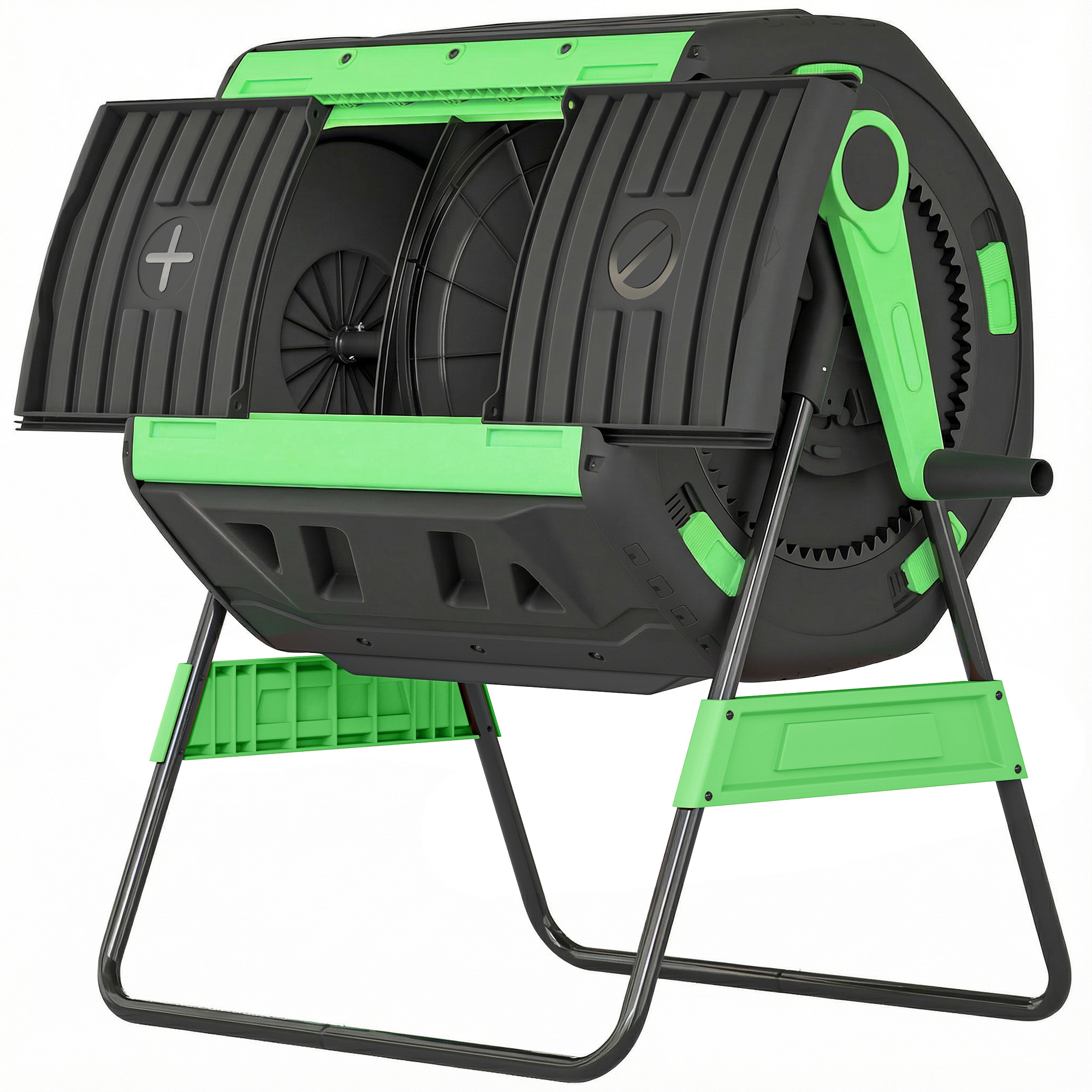 Outsunny Compost Bin Outdoor, 53 Gal Dual Chamber Tumbling Composter with Adjustable Vents, BPA Free Tumbling Composter, Green