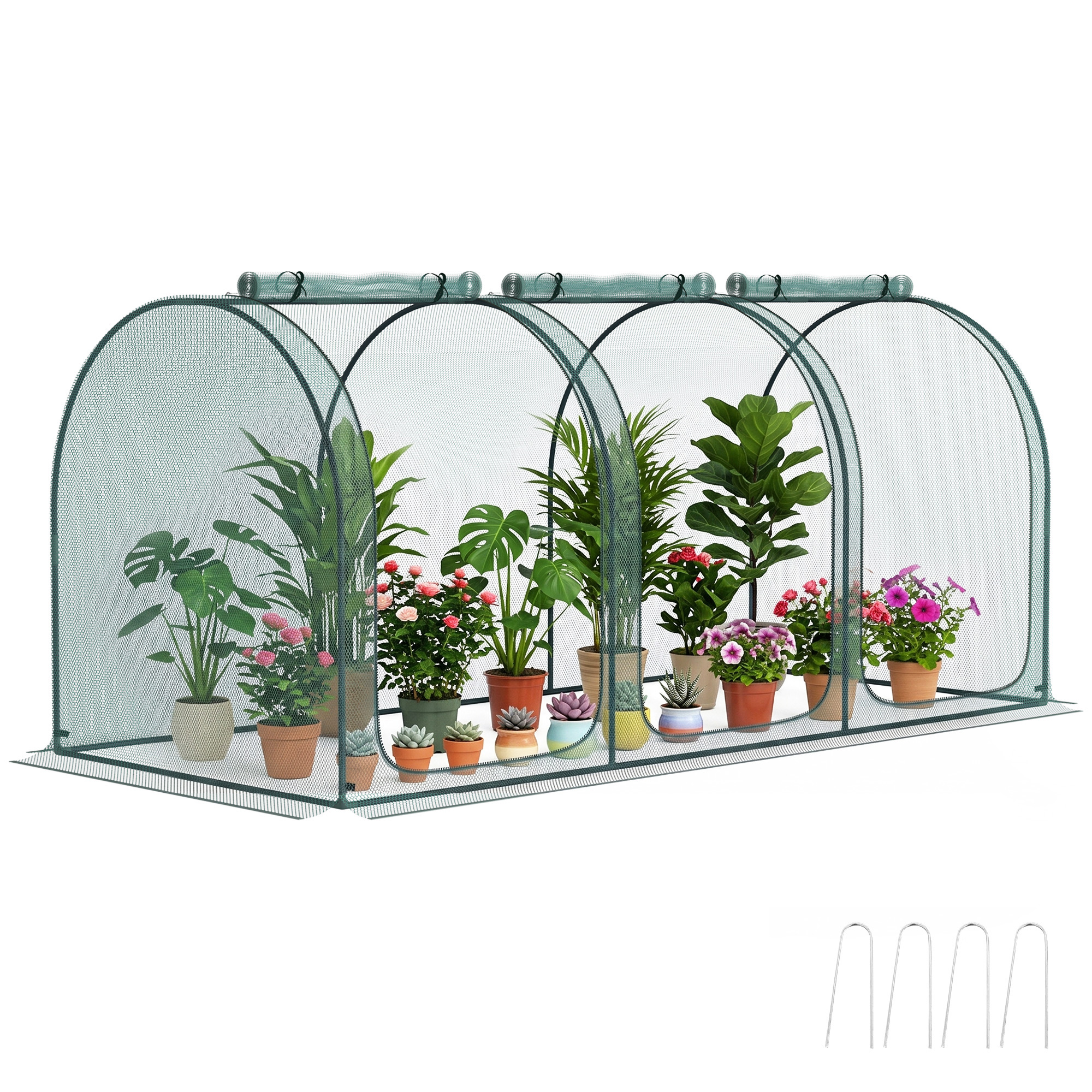 Outsunny 9' x 4' Crop Cage, Plant Protection Tent with Three Zippered Doors, Storage Bag and 4 Ground Stakes, for Garden, Yard, Lawn, Green