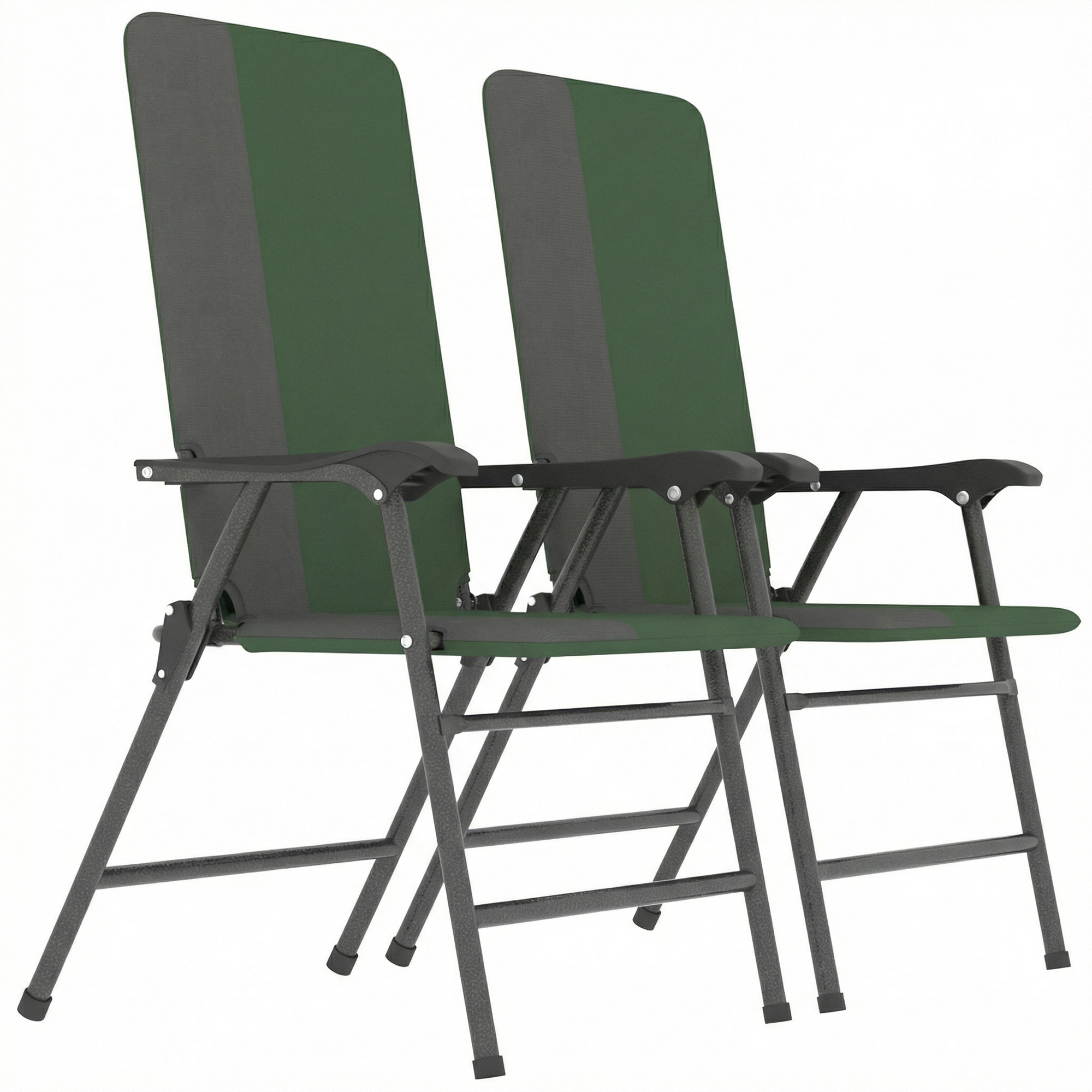 Outsunny Folding Patio Chairs Set of 2, Padded High Back Lawn Camping Chairs with Armrests, 600D Oxford Fabric, Dark Green