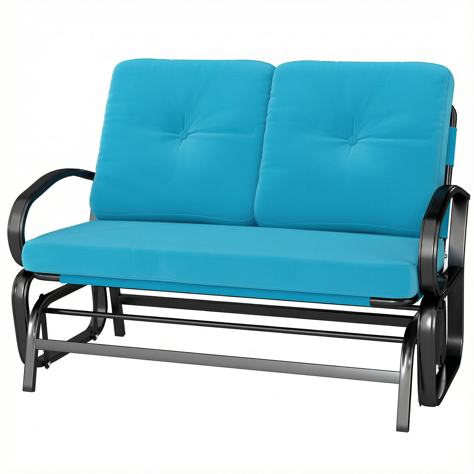 Outsunny Outdoor Glider Bench, 2-Person Patio Rocker Loveseat with Tufted Cushions, Steel Frame for Porch, Garden Backyard, Blue