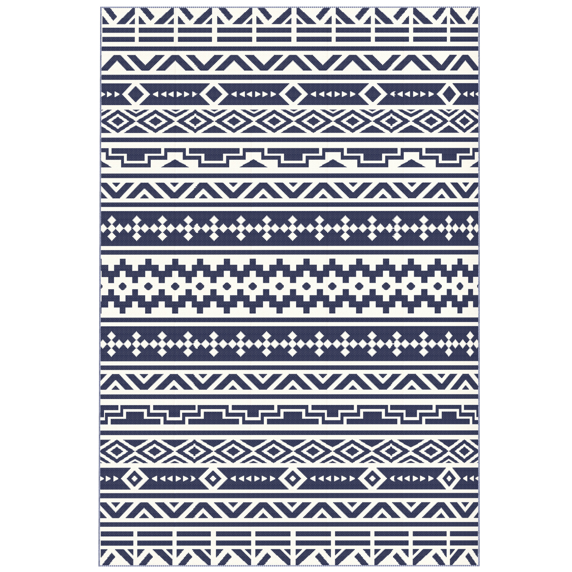Outsunny Reversible Outdoor Rug, Waterproof Plastic Straw with Carry Bag, 6' x 9', Blue & White Geometric