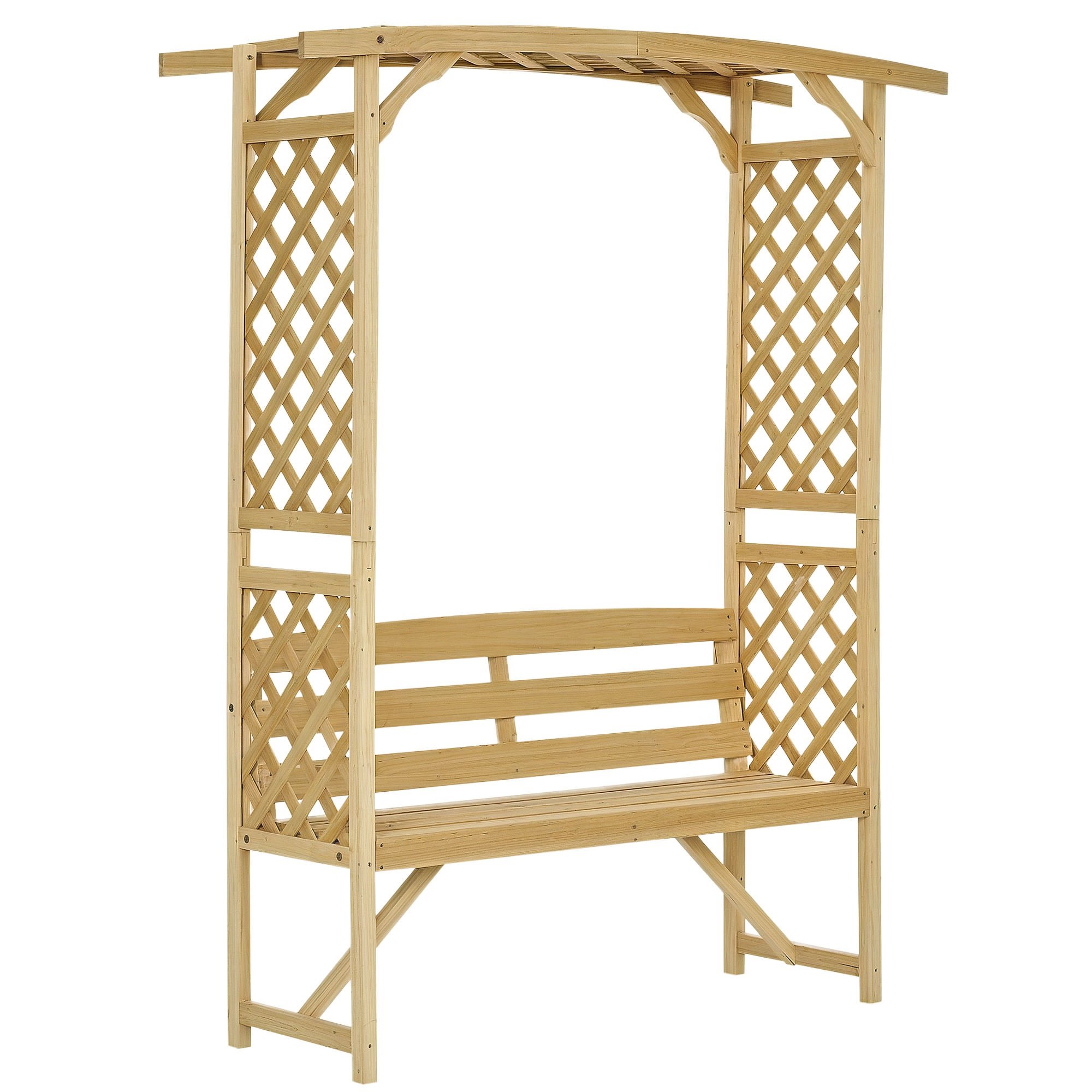 Outsunny Patio Garden Bench, Wooden Bench, Outdoor Bench for Vines/Climbing Plants, Natural