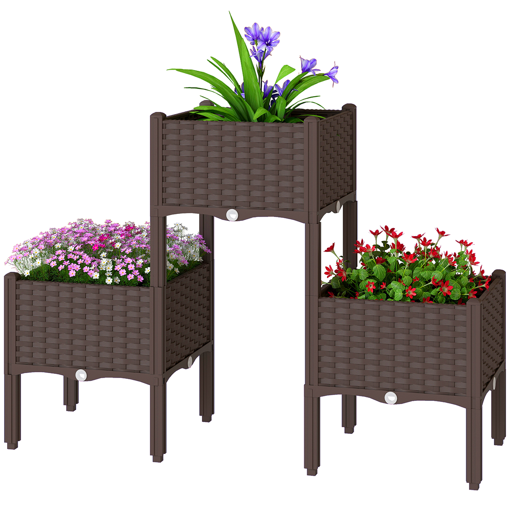 Outsunny Plastic Raised Garden Bed with Legs, Self Watering Elevated Planter Boxes with Drainage Holes and Plugs, Easy Assembly