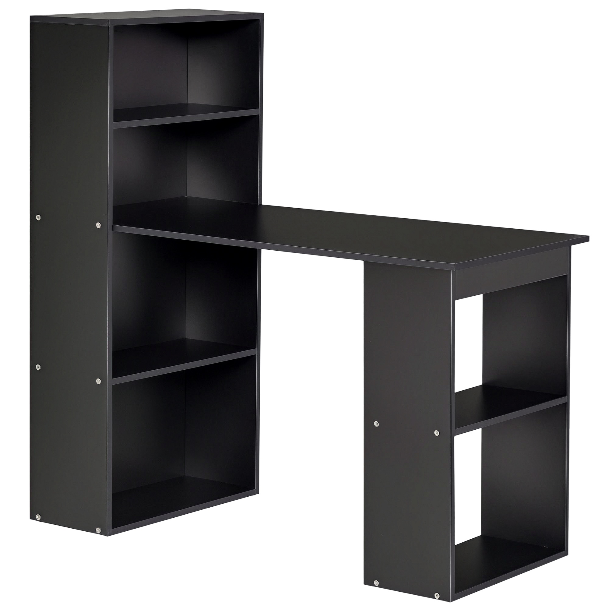 HOMCOM Computer Desk with 6-Tier Storage Shelves, Writing Desk Workstation with Bookshelf for Home Office, Black