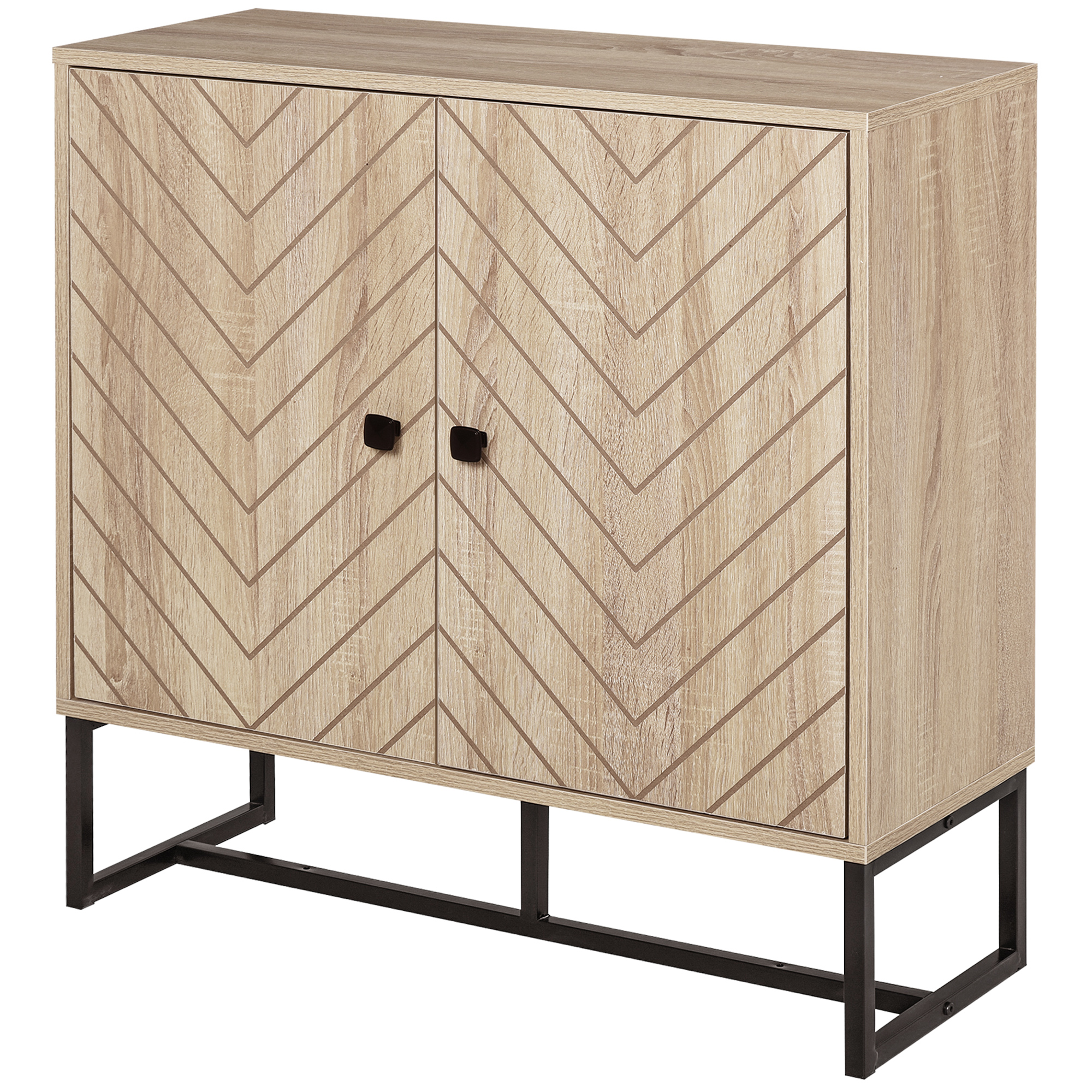HOMCOM 31.5" Buffet Cabinet, Modern Sideboard with Adjustable Shelf, Steel Base and 2 Chevron Doors, Natural Wood