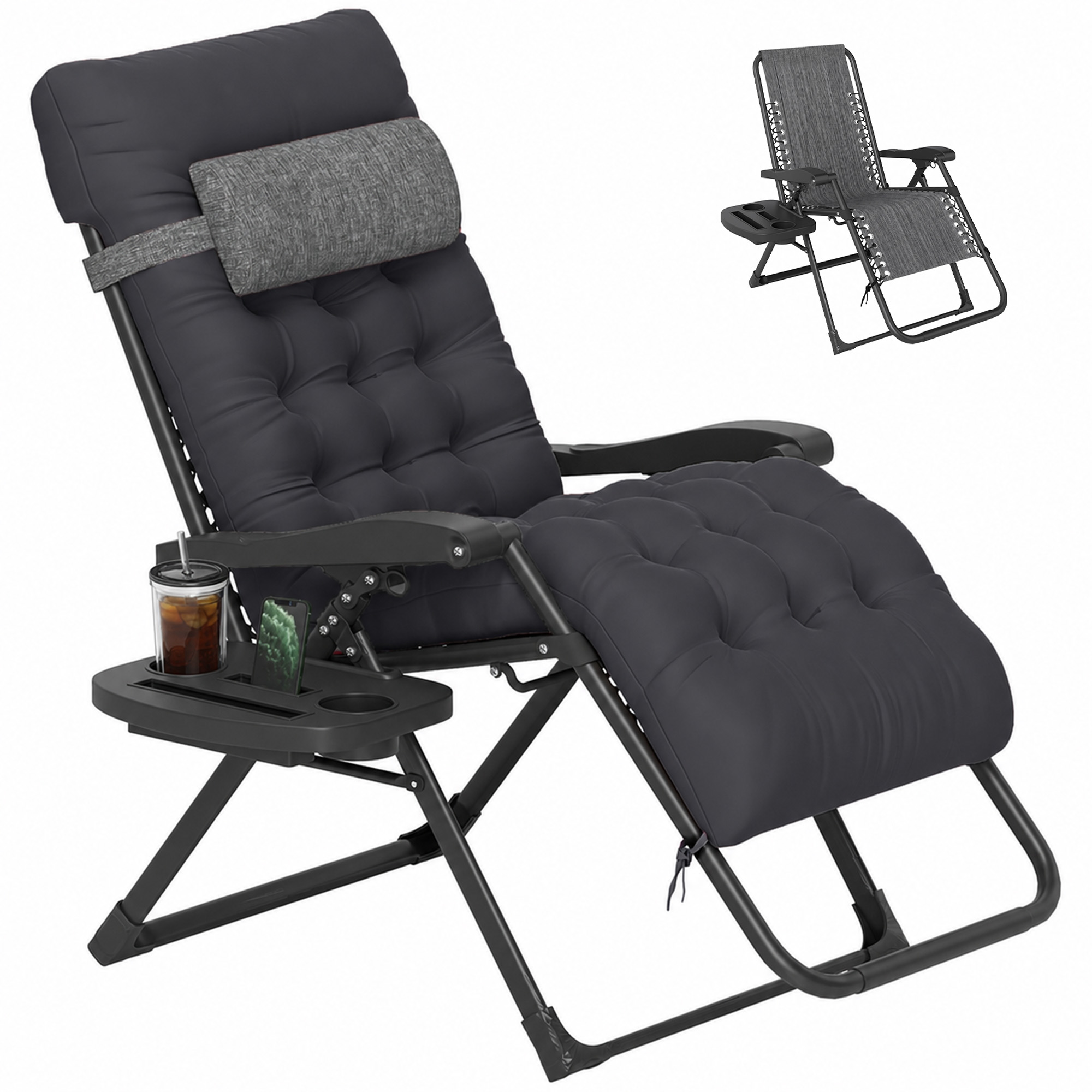 Outsunny Padded Zero Gravity Chair, Folding Recliner Chair with Cup Holder Cushion, Black