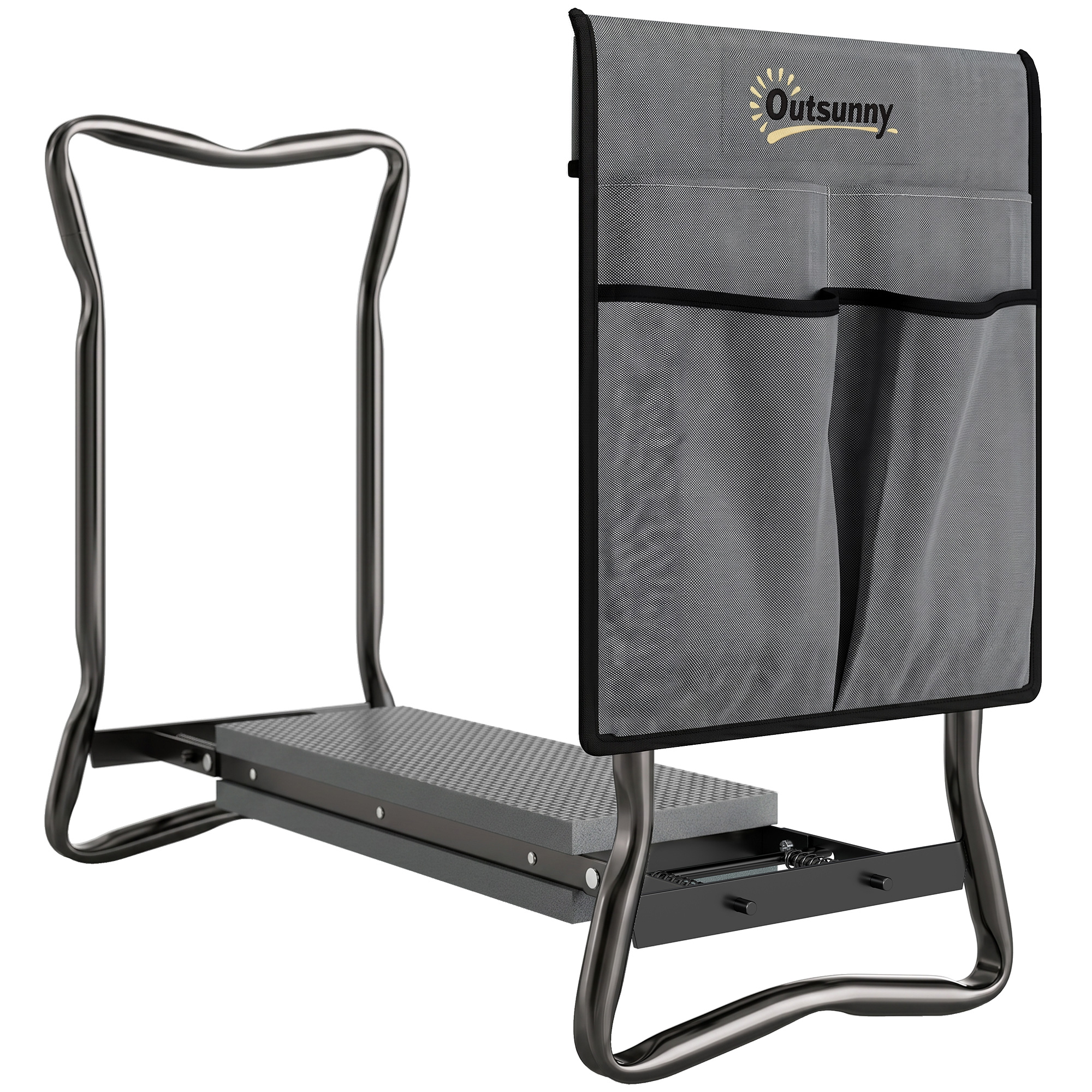 Outsunny 2-In-1 Garden Kneeler and Seat, Heavy Duty Foldable Garden Stool with Soft EVA Pad and Tool Pouch, Gray
