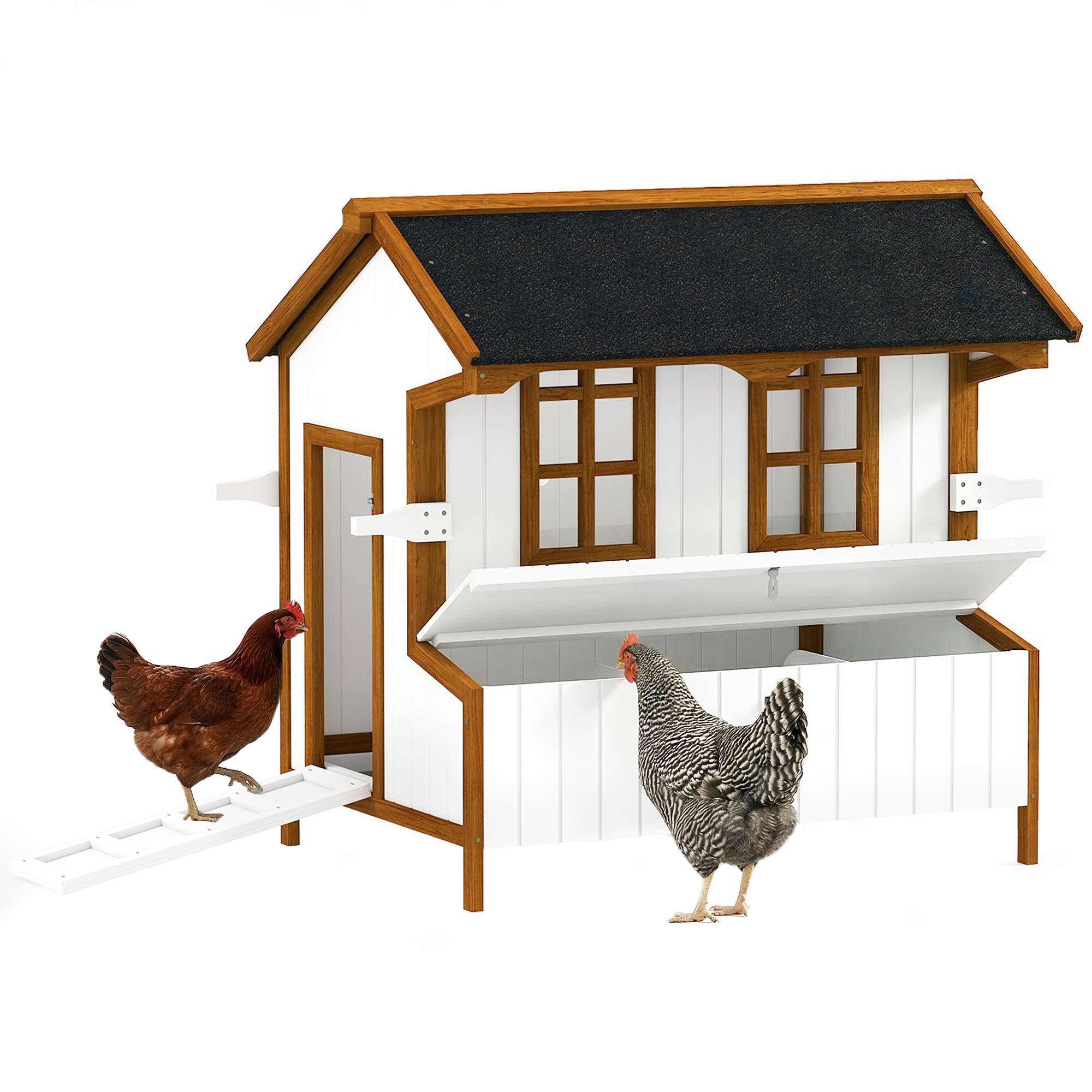 PawHut 47" Chicken Coop, Wooden Chicken House Raised Rabbit Hutch with Waterproof Roof, Nesting Box and Handles for 3-5 Hens, Poultry Cage Portable He