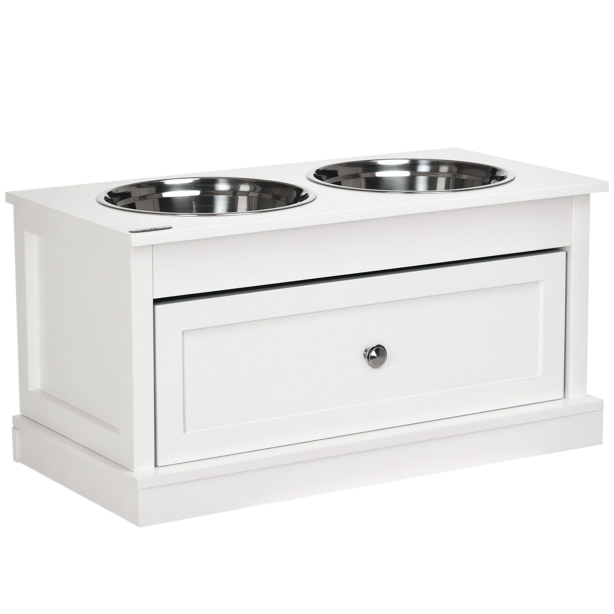 PawHut Large Elevated Dog Bowls with Storage Drawer Containing 11L Capacity, Raised Dog Bowl Stand Pet Food Bowl Dog Feeding Station, White