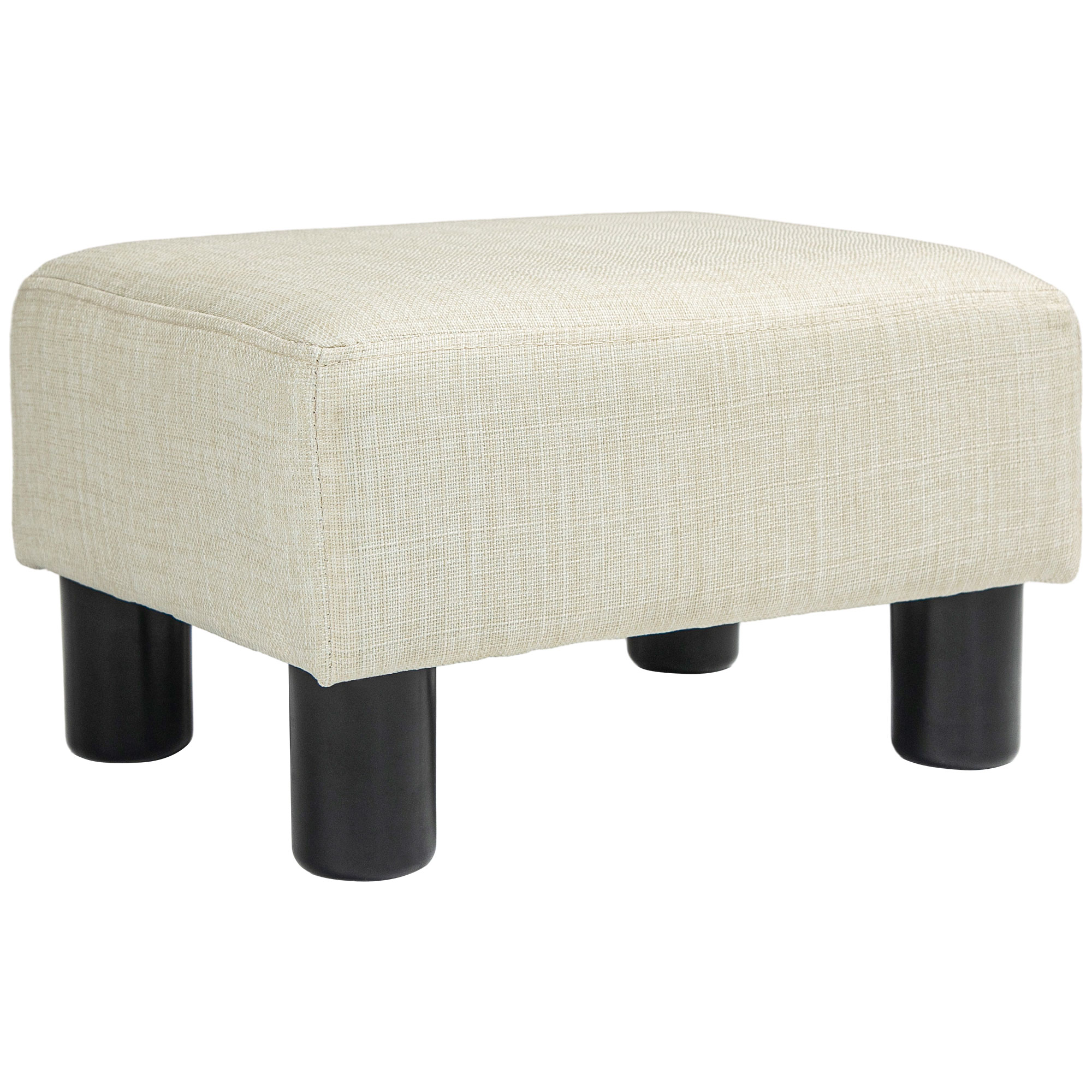 HOMCOM Small Ottoman Foot Rest, Foot Stool with Linen Fabric Upholstery and Plastic Legs, Cube Ottoman, Beige