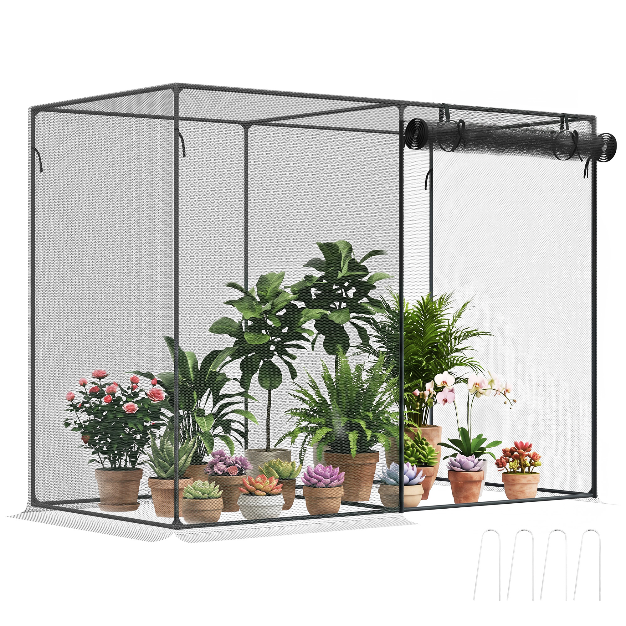 Outsunny 6 x 3ft Crop Cages for Garden, Plant Protectors from Animals, Storage Bag and 6 Ground Stakes, Black