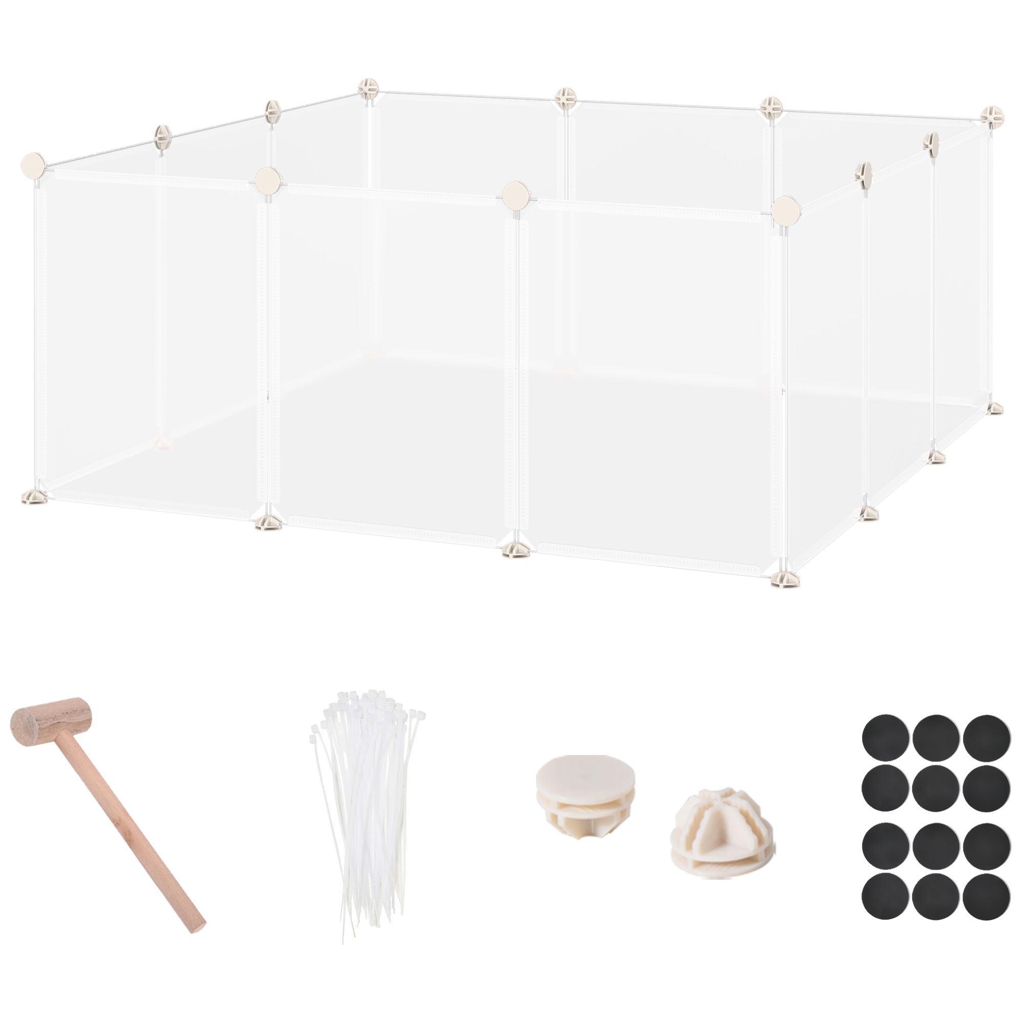 PawHut Pet Playpen DIY Small Animal Cage Open Enclosure Portable Plastic Fence 12 Panels for Guinea Pig Hedgehog White, 18" x 14"