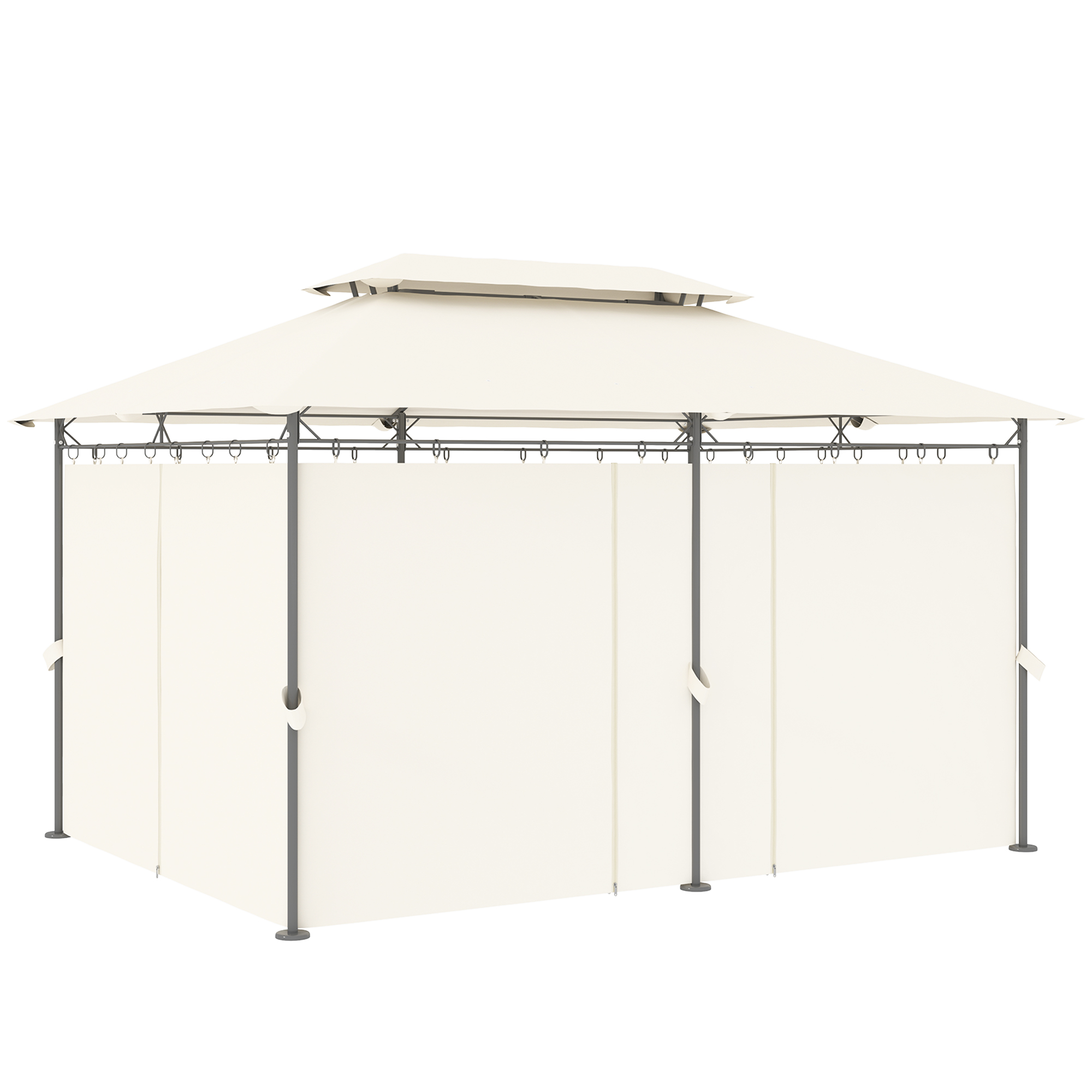 Outsunny 10' x 13' Double Roof Patio Gazebo, Outdoor Gazebo with Curtains, for Garden, Lawn, Backyard and Deck, Cream White