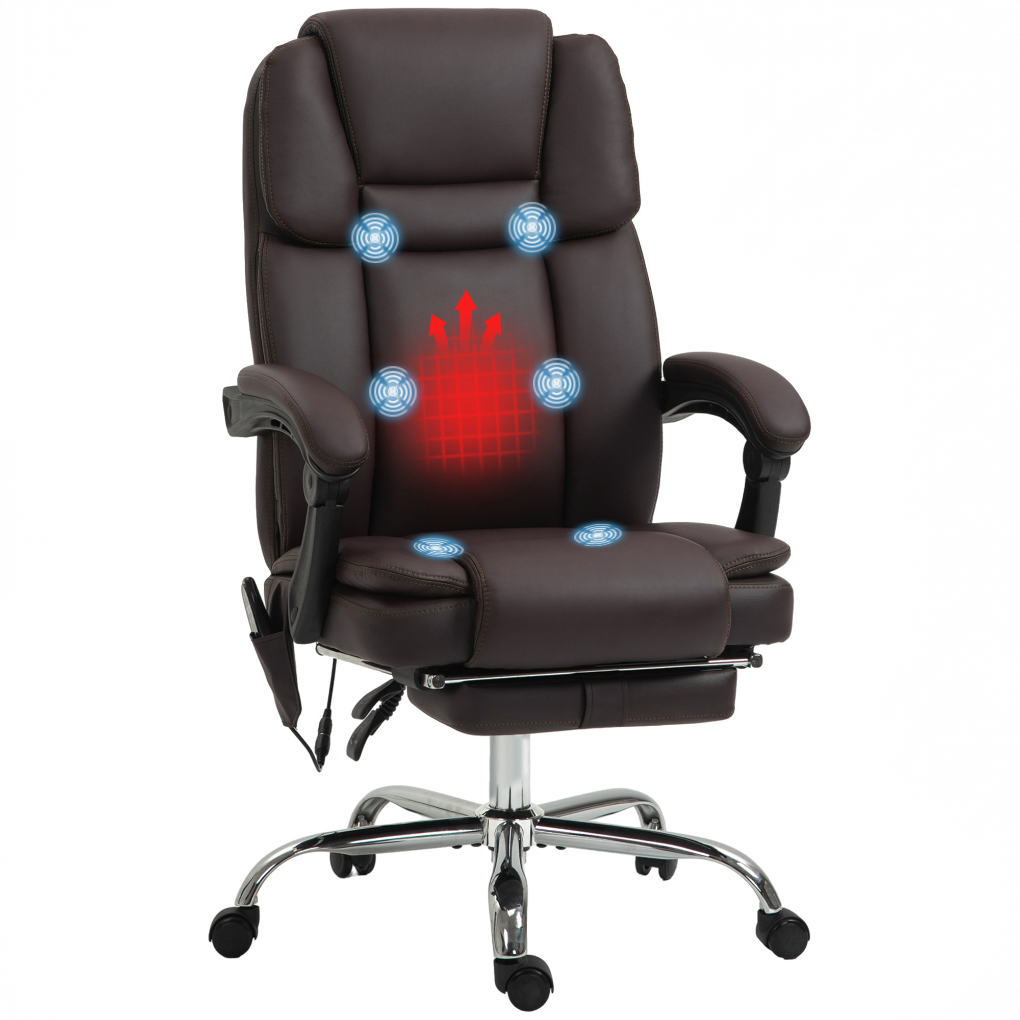 Vinsetto 6 Point Vibration Massage Office Chair, PU Leather Reclining Computer Chair with Adjustable Height, Brwon
