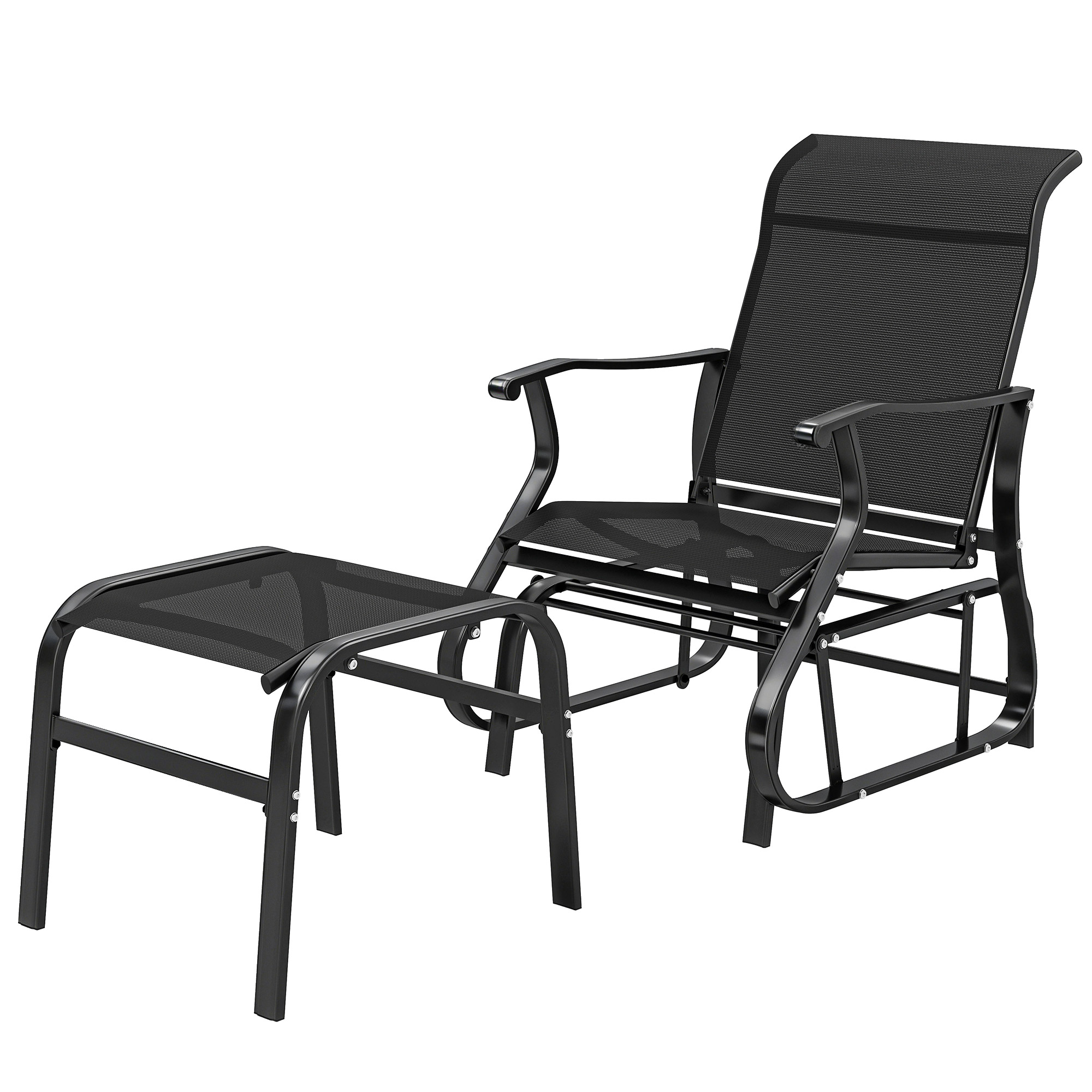 Outsunny Outdoor Glider with Ottoman, Patio Glider Chair Set with High Back, Wide Seat for Porch, Garden, Backyard, Black
