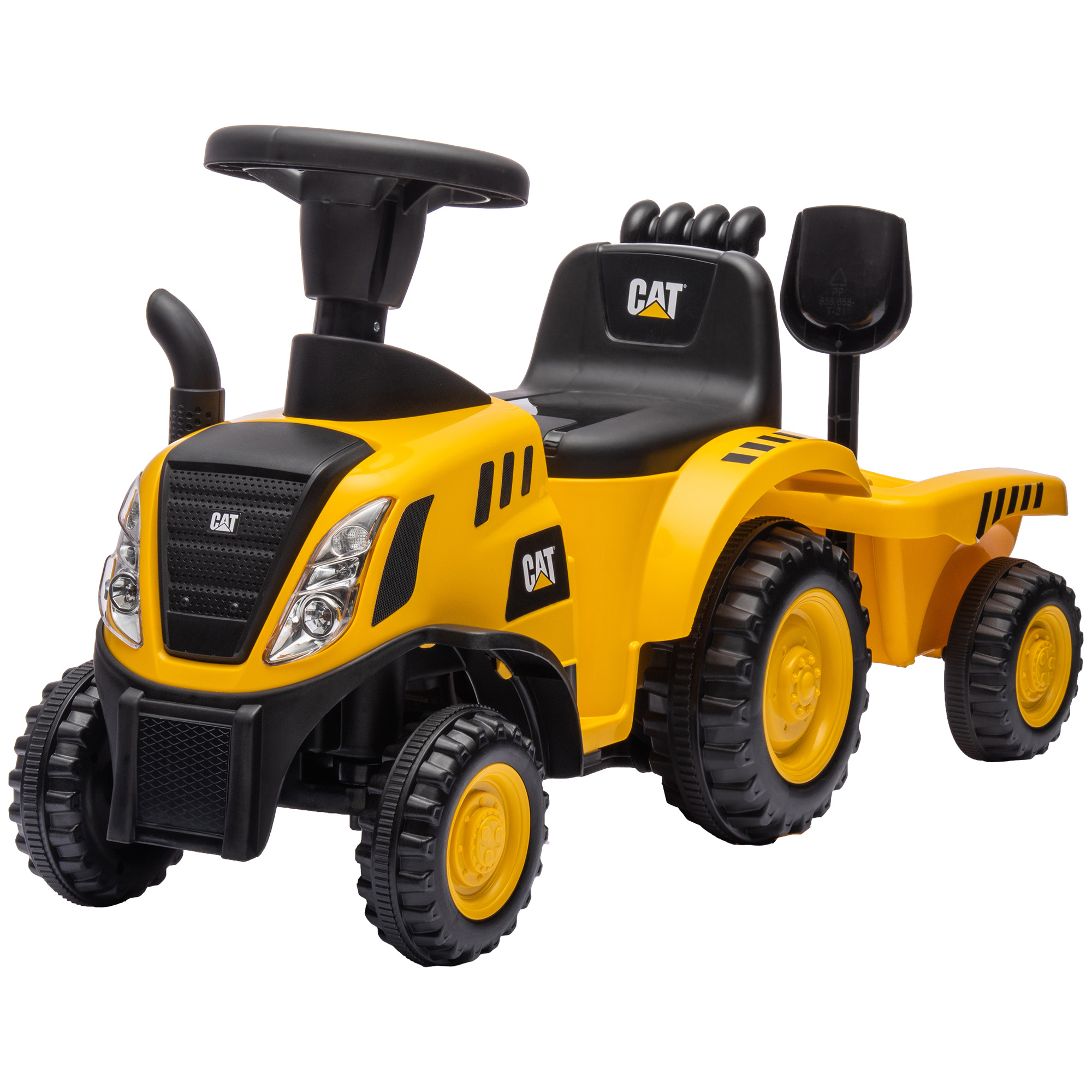 Qaba Caterpillar Licensed Ride-On Construction Toy with Shovel & Trailer, No Power Ride-on Tractor for 18-36 Months