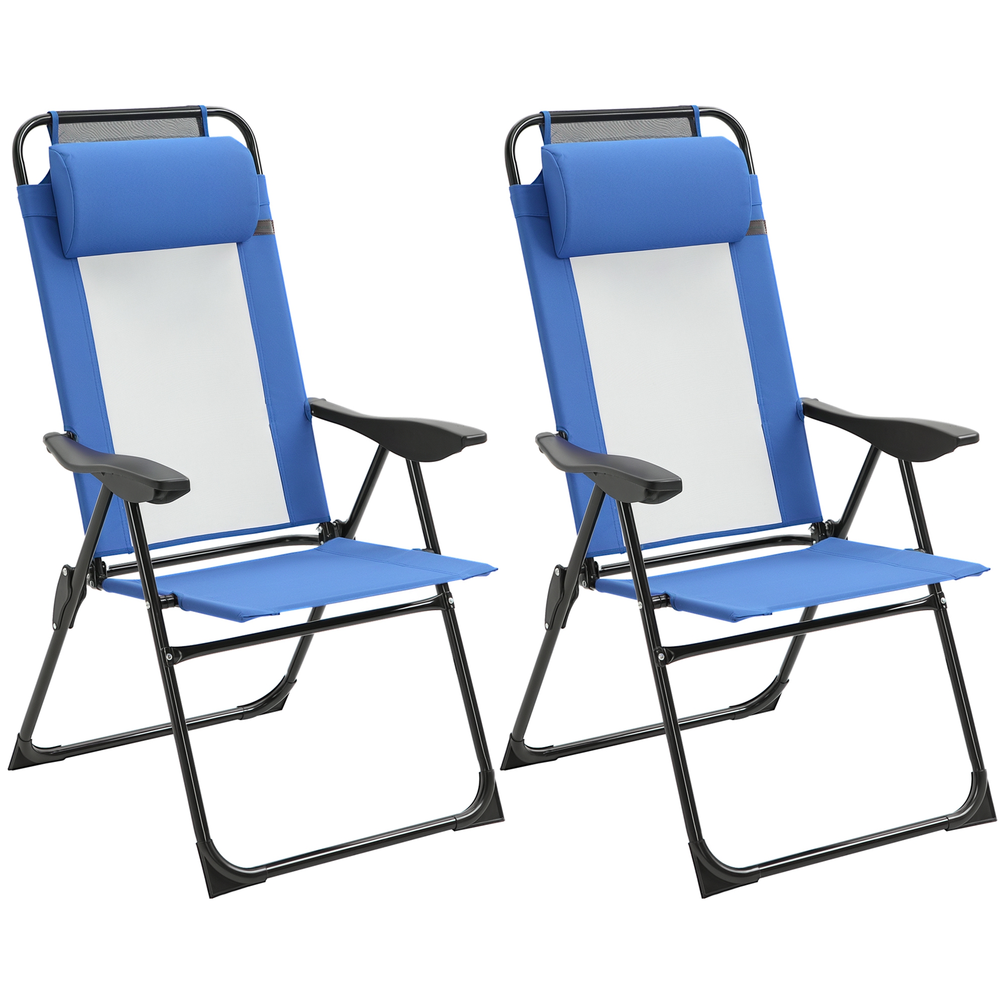 Outsunny Folding Patio Dining Chairs Set of 2, Outdoor Deck Chair with Removable Headrest, Blue