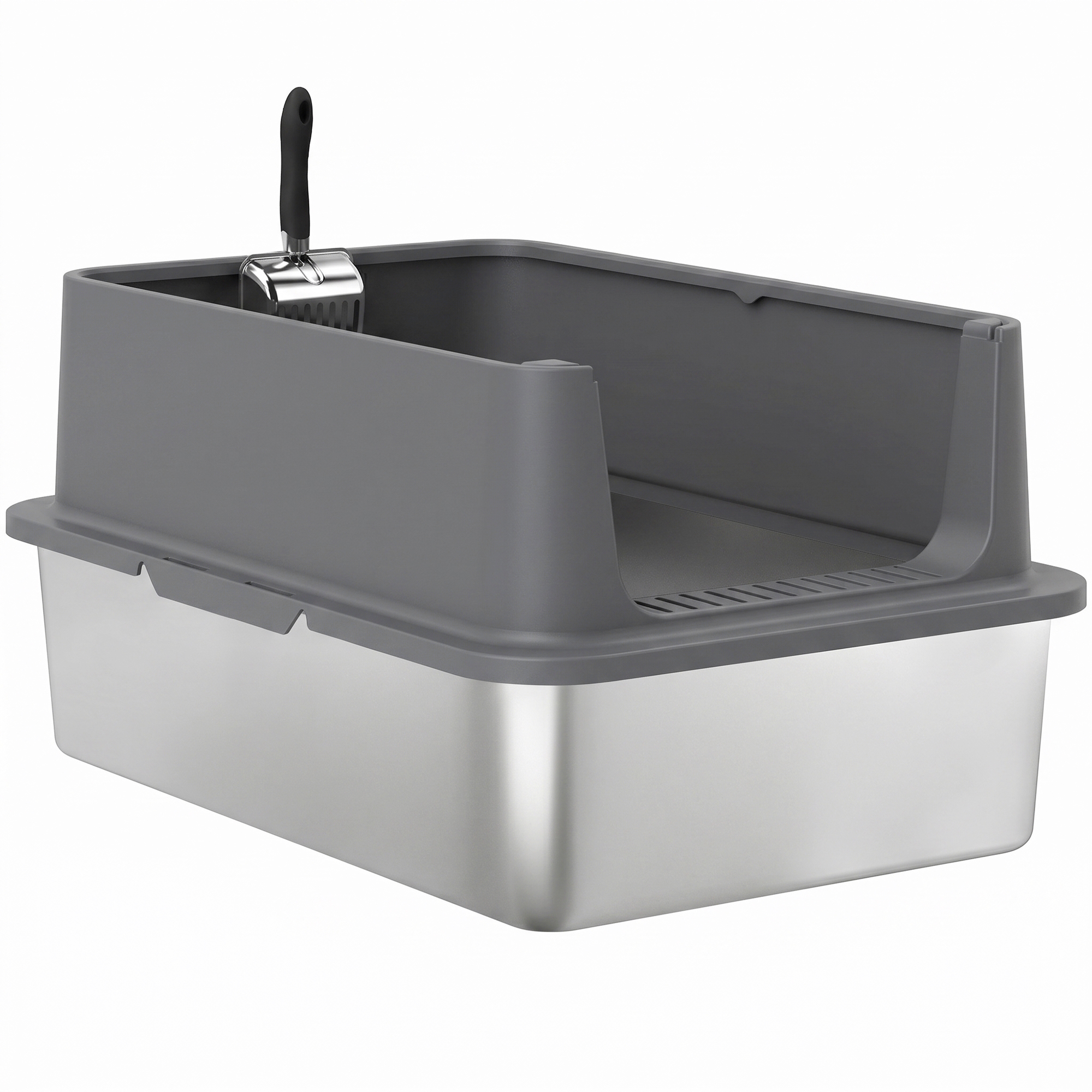 PawHut Extra Large Stainless Steel Cat Litter Box with Scoop & Pad, Anti-Urine Leakage, Easy Cleaning, Non-Sticky