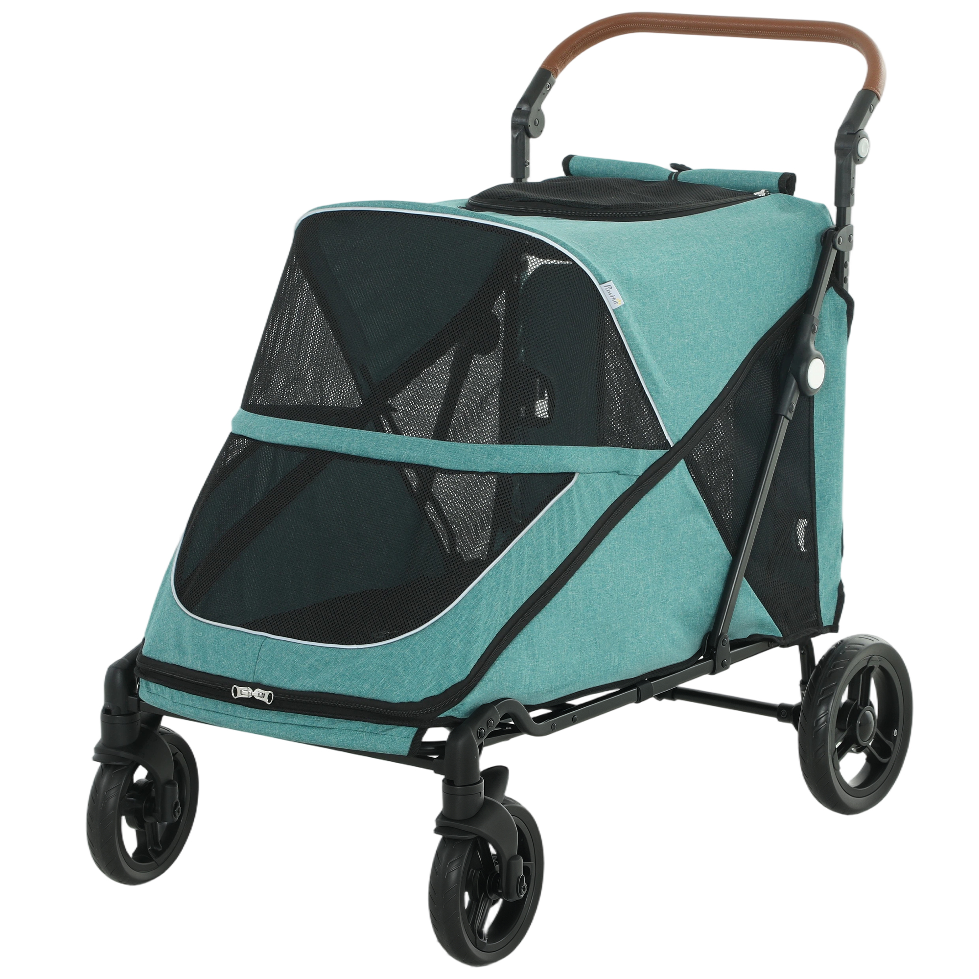 PawHut Dog Stroller for Large Dogs Up to 66 LBS with All-Terrain Spring Suspension, 8-Position Adjustable Handle, Teal