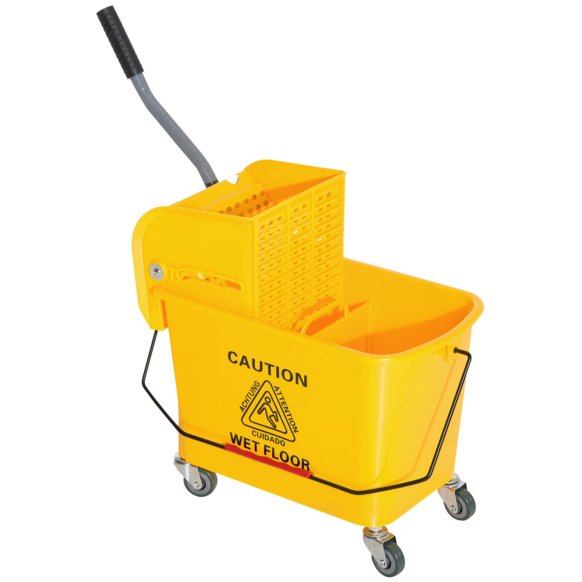 HOMCOM Compact Mop Bucket with Wringer, Mop Bucket on Wheels, 21 Quart, Separate Dirty and Clean Water, Yellow