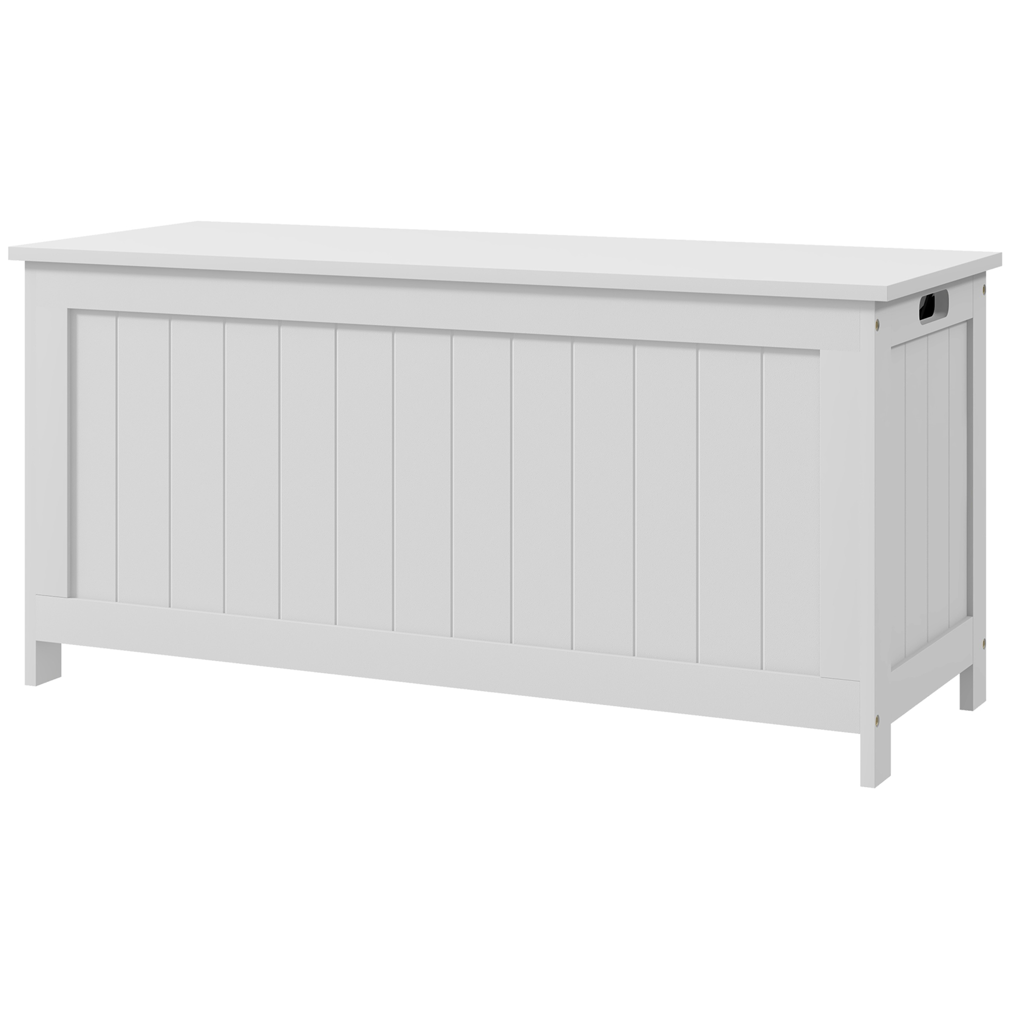 HOMCOM 39.4" Storage Trunk w/ 2 Safety Hinges, Wooden Storage Bench w/ Side Handles, Storage Chest for Playroom, White
