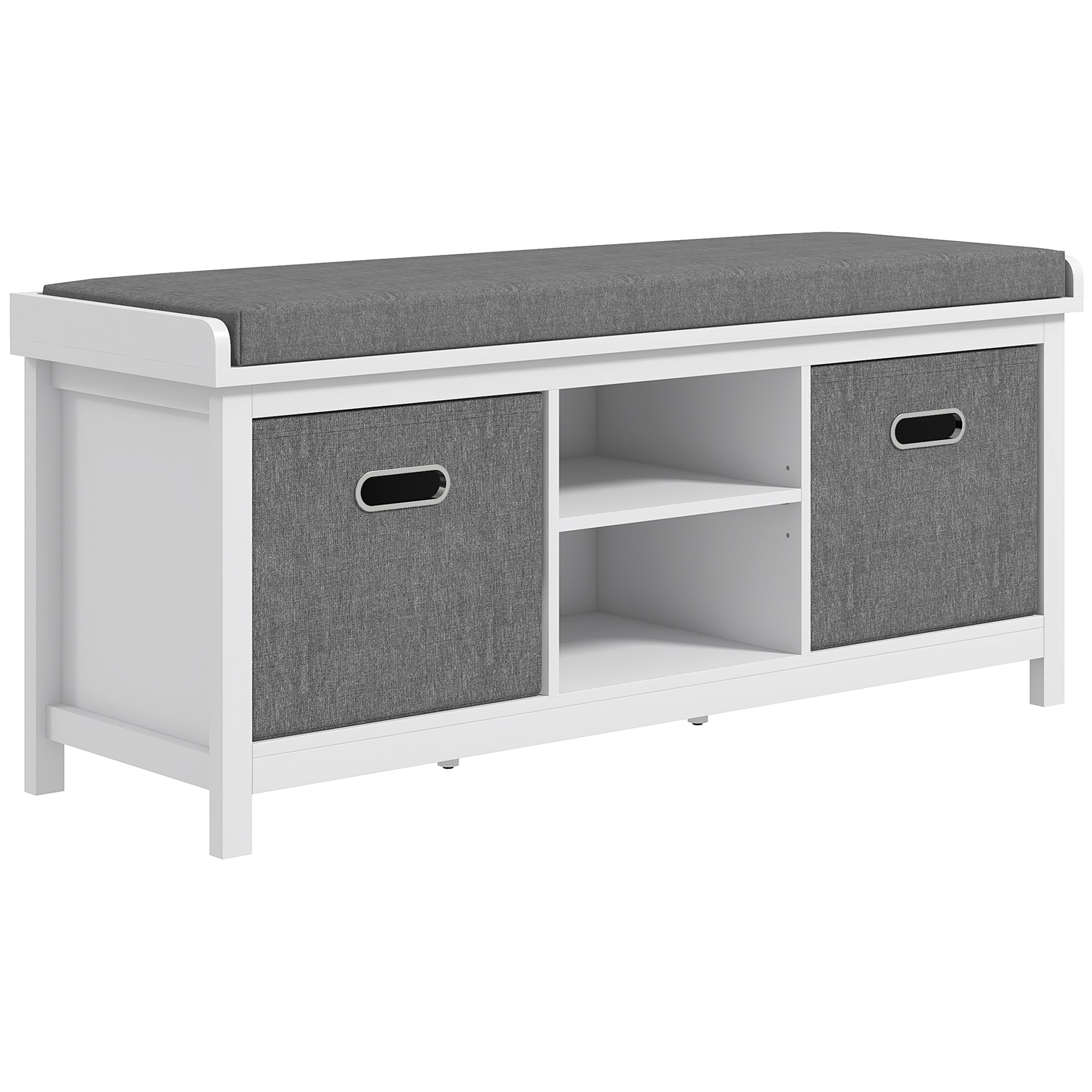 HOMCOM Shoe Storage Bench with Cushioned Seat, Entryway Bench Seat with 2 Drawers and Adjustable Shelf for Hallway, White
