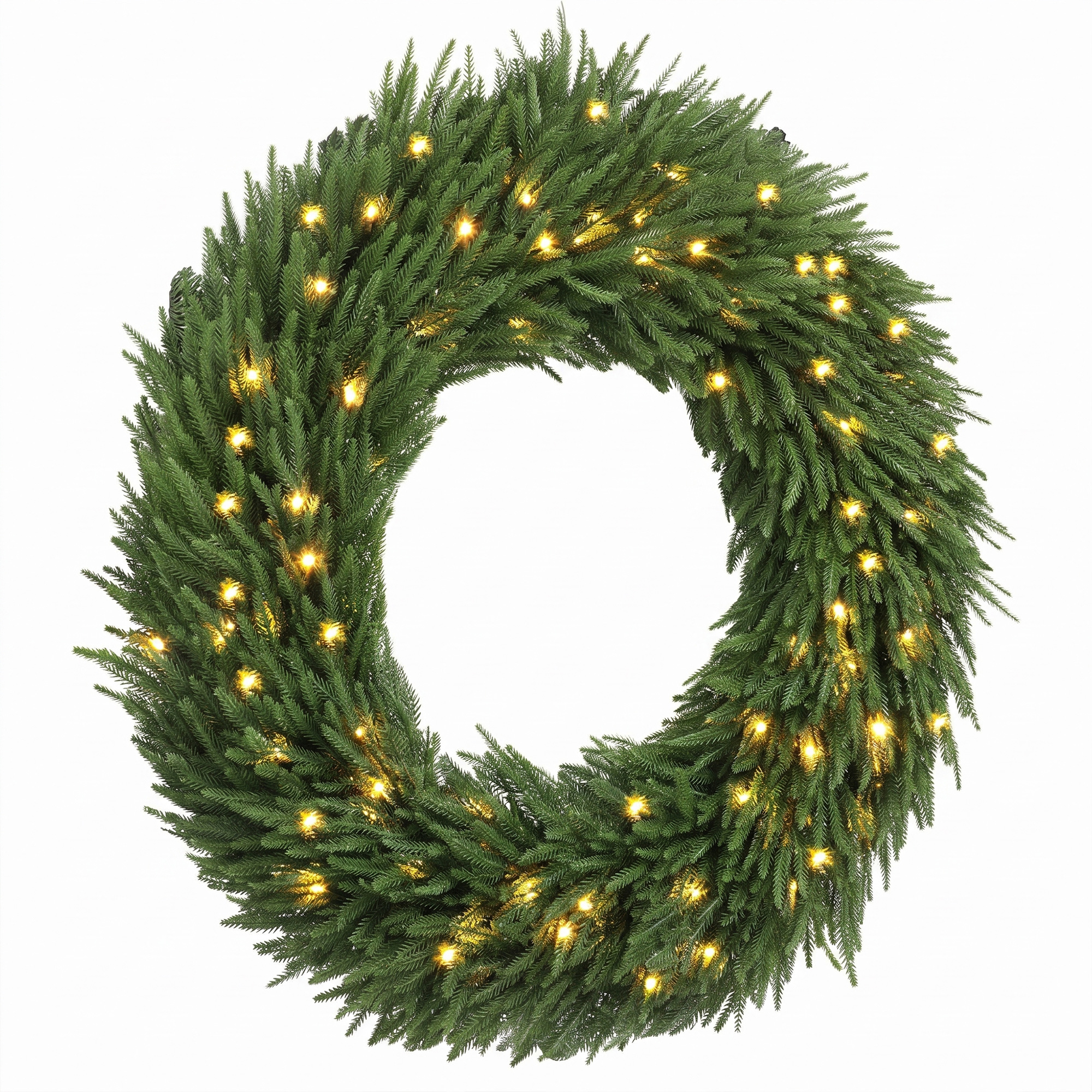 HOMCOM Christmas Decoration, 48 in Pre-Lit Norfolk Pine Artificial Christmas Wreath with 150 LED Lights, Green