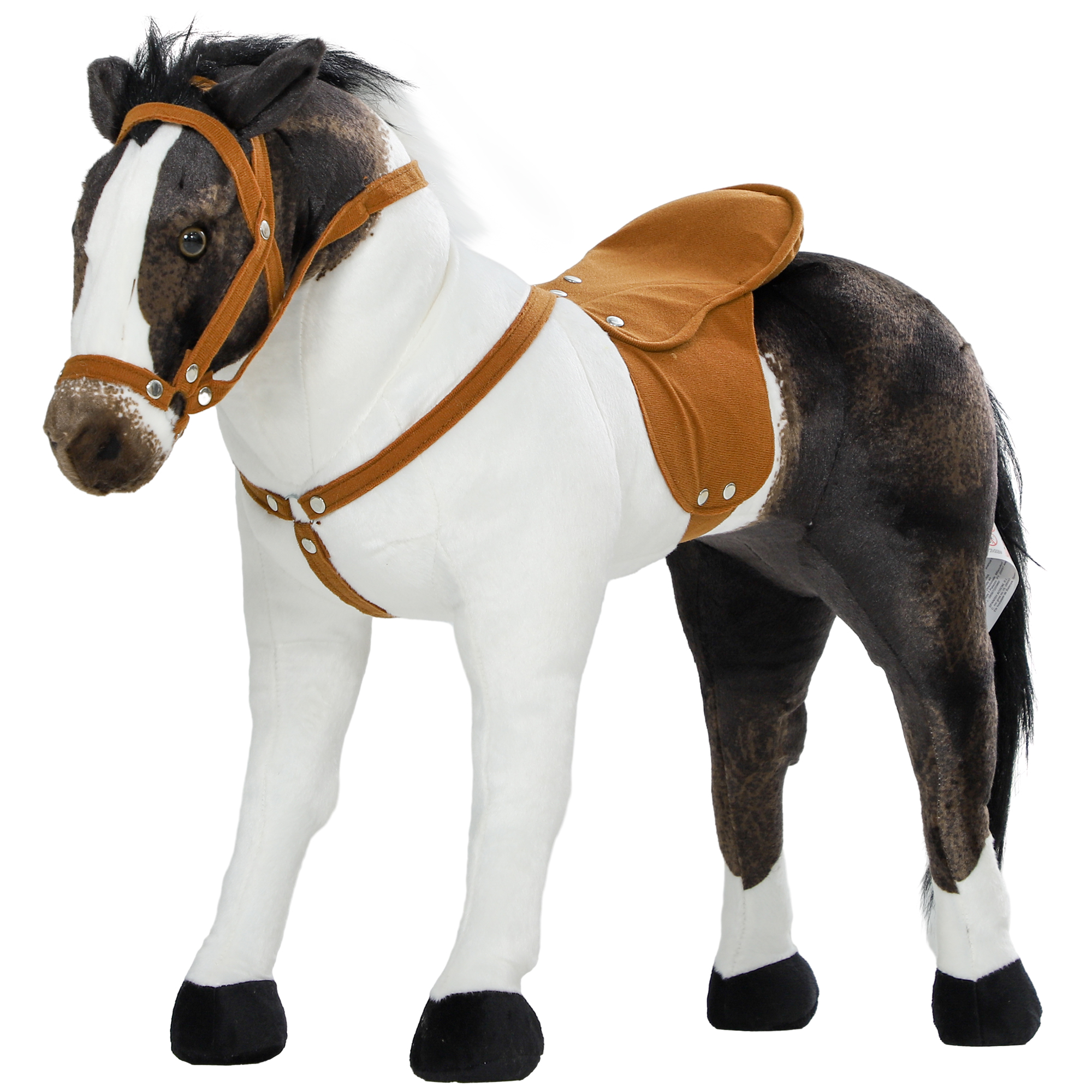 Qaba Ride on Horse for Toddlers 3-8 Years Old, Stuffed Animal Horse Toy with Neighing Sound, Brown