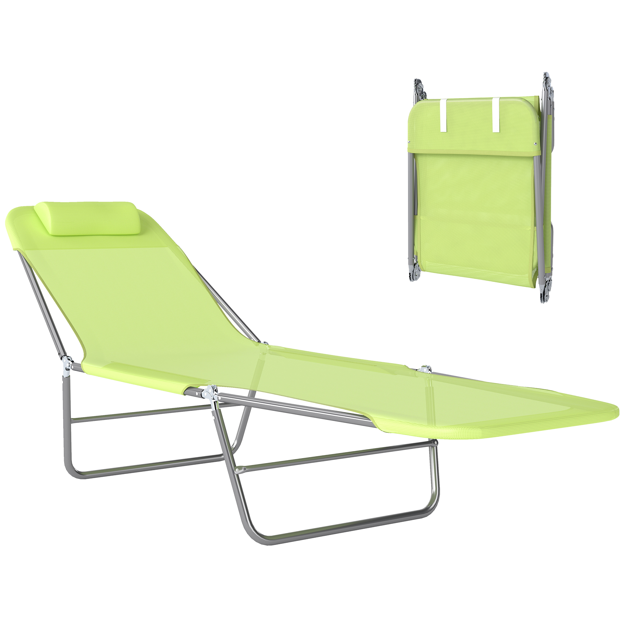 Outsunny Folding Chaise Lounge Pool Chairs, Outdoor Sun Tanning Chairs with Pillow, Reclining Back, Green