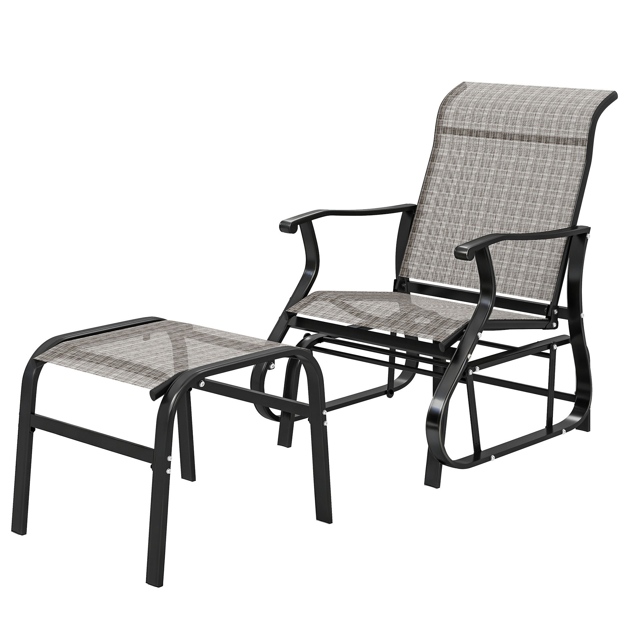 Outsunny Outdoor Glider with Ottoman, Patio Glider Chair Set with High Back, Wide Seat for Porch, Garden, Backyard, Gray